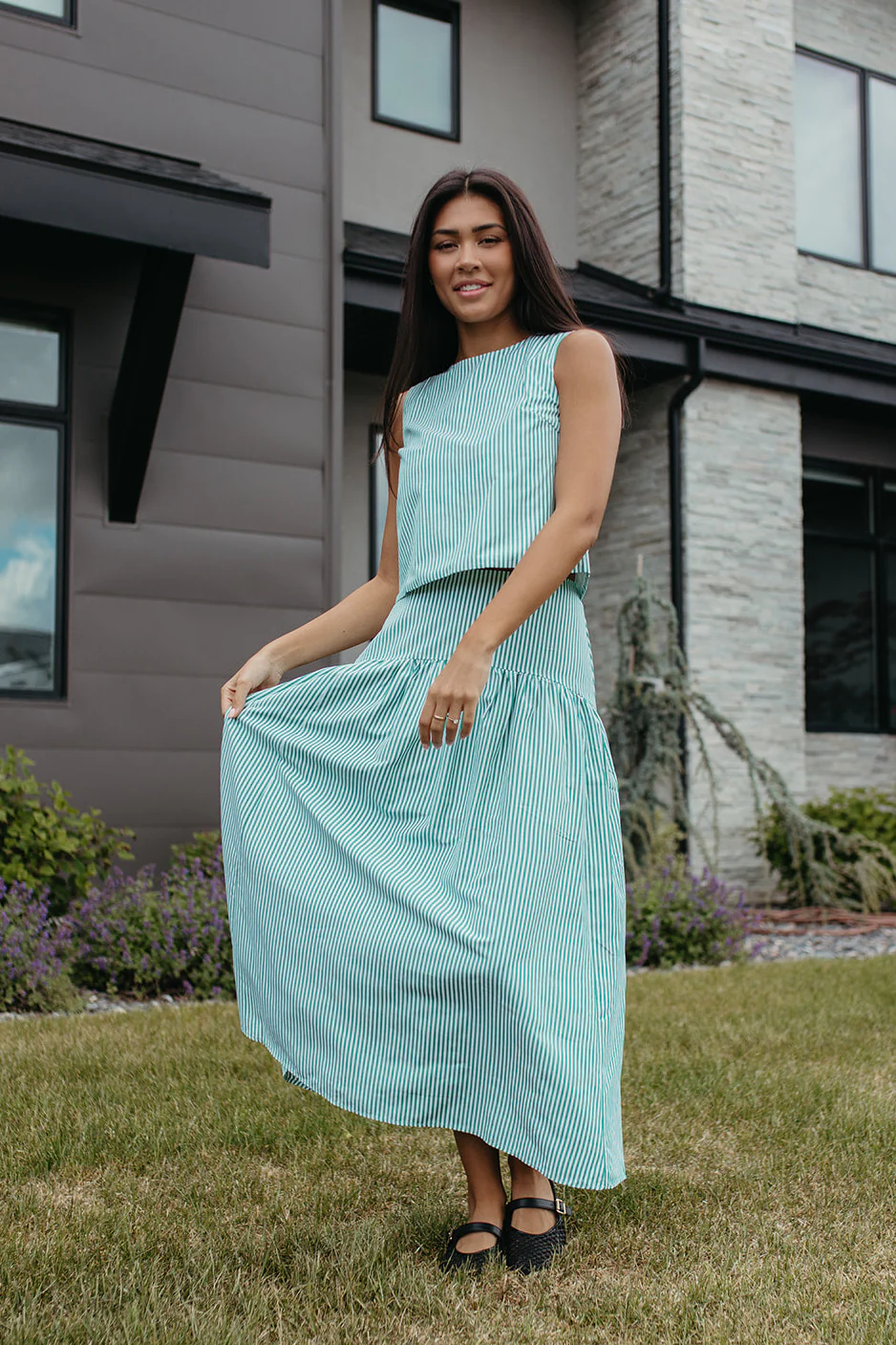 THE PRESLEY STRIPE TOP IN GREEN