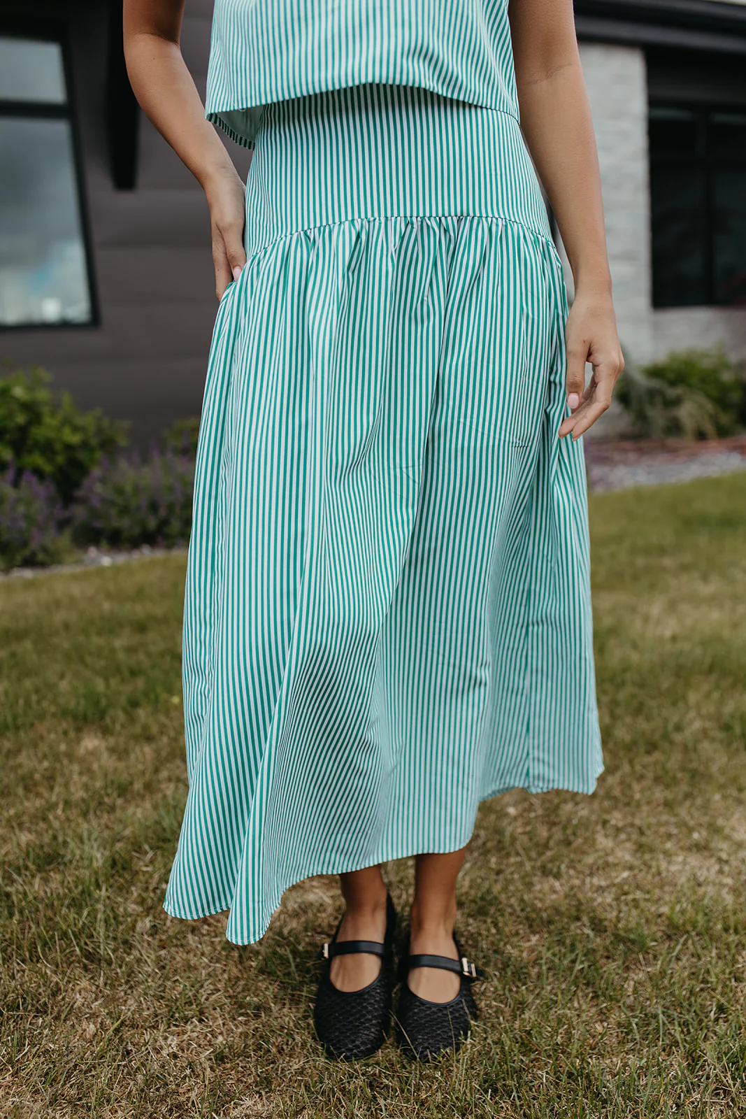 THE PRESLEY STRIPE MAXI SKIRT IN GREEN - Image 5
