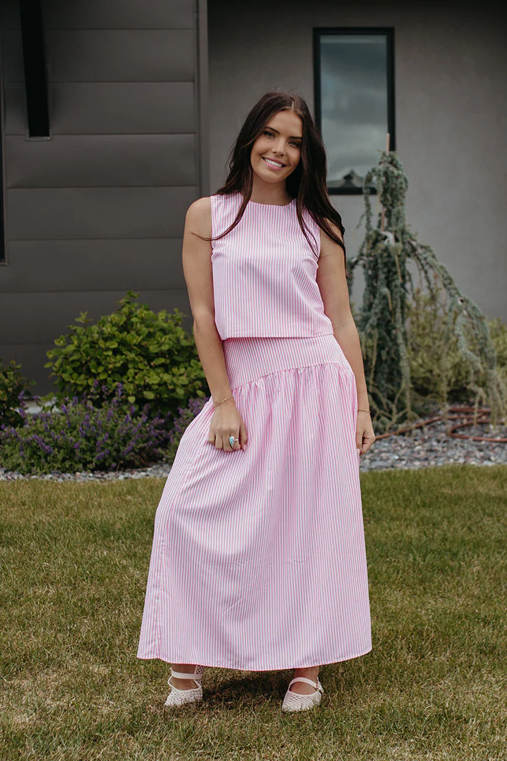 THE PRESLEY STRIPE MAXI SKIRT IN PINK - Image 3