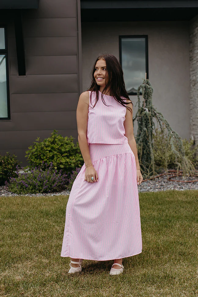 THE PRESLEY STRIPE MAXI SKIRT IN PINK - Image 4