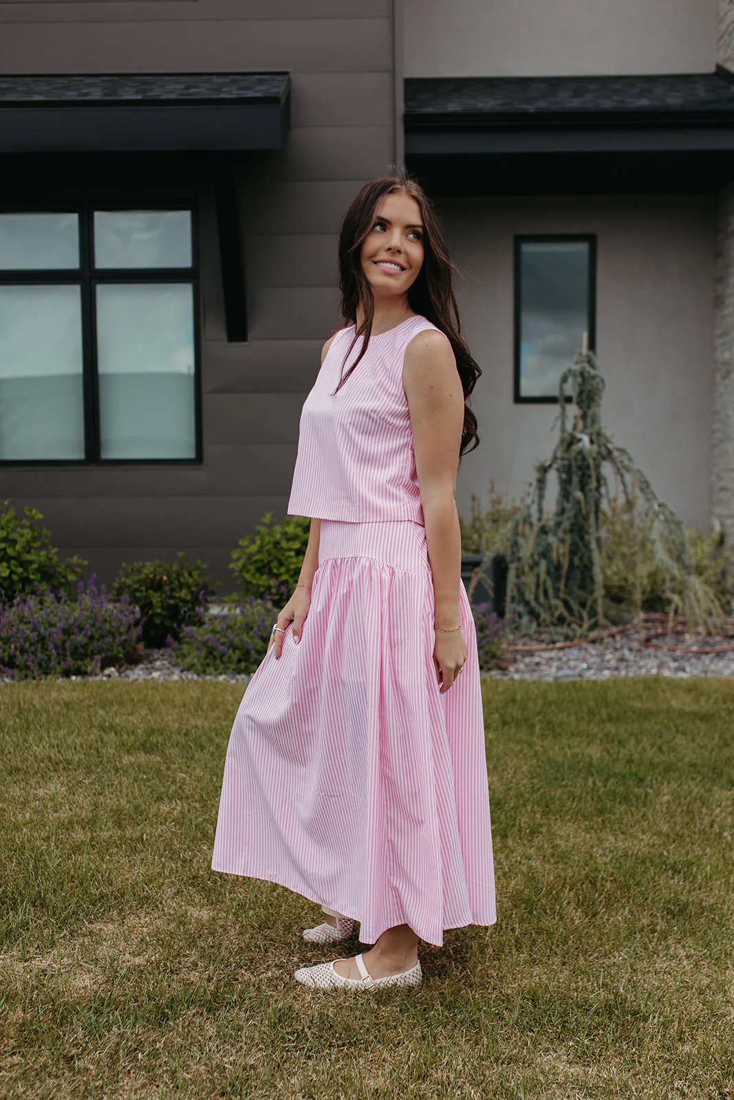 THE PRESLEY STRIPE MAXI SKIRT IN PINK
