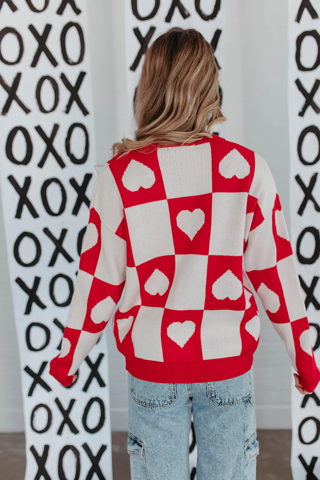 THE RAMONA CHECKERED HEART SWEATER IN RED - Image 5
