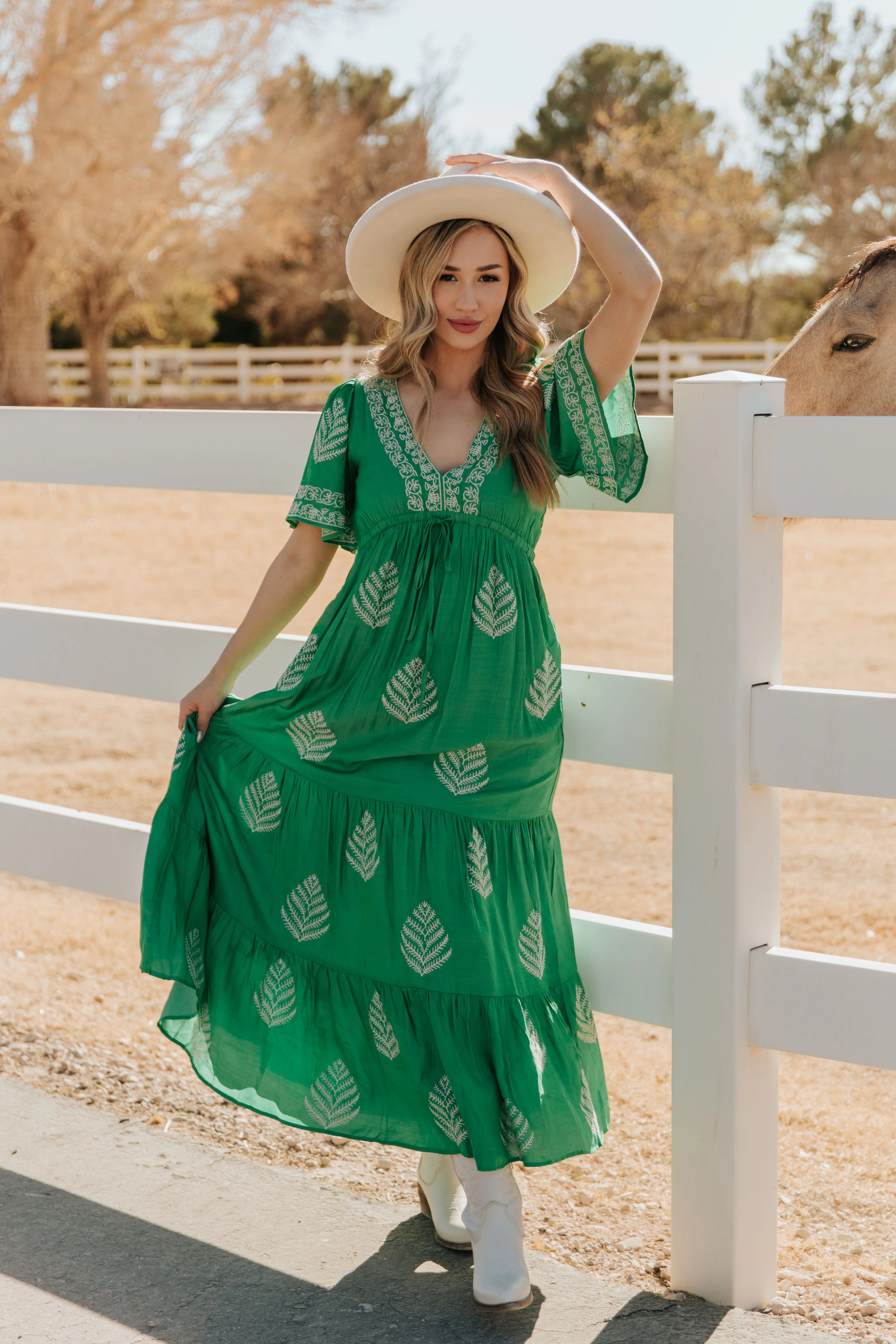 THE RAYLEIGH EMBROIDERED MAXI DRESS IN SPRING GREEN - Image 5