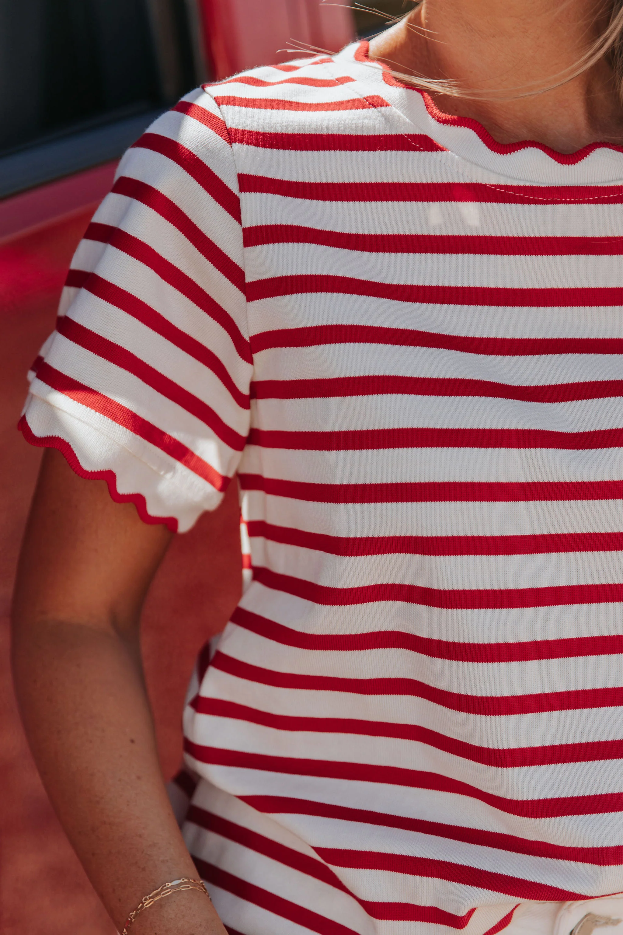 THE RORY SCALLOPED STRIPE TOP IN RED - Image 10