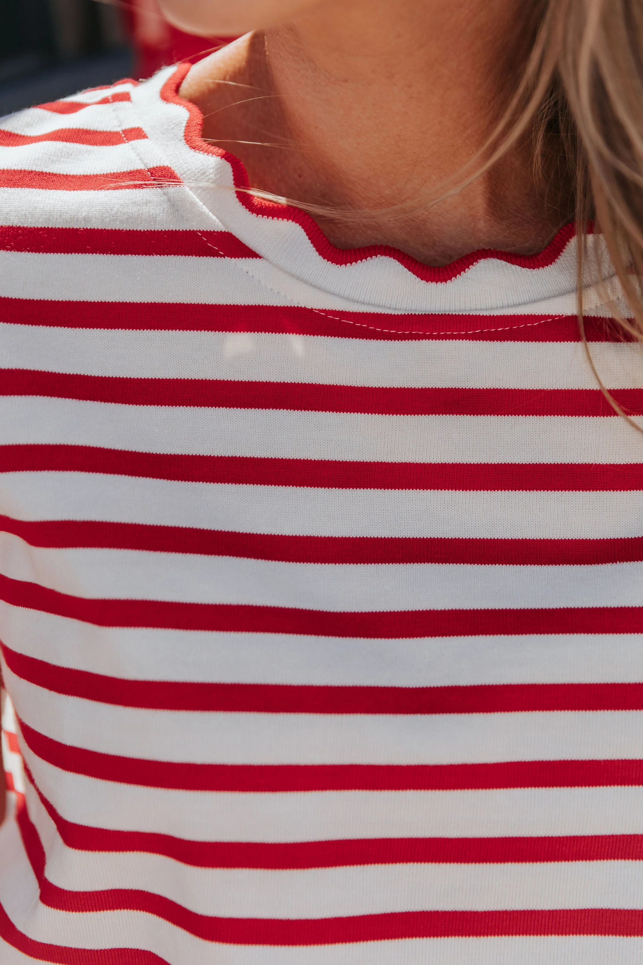 THE RORY SCALLOPED STRIPE TOP IN RED - Image 13