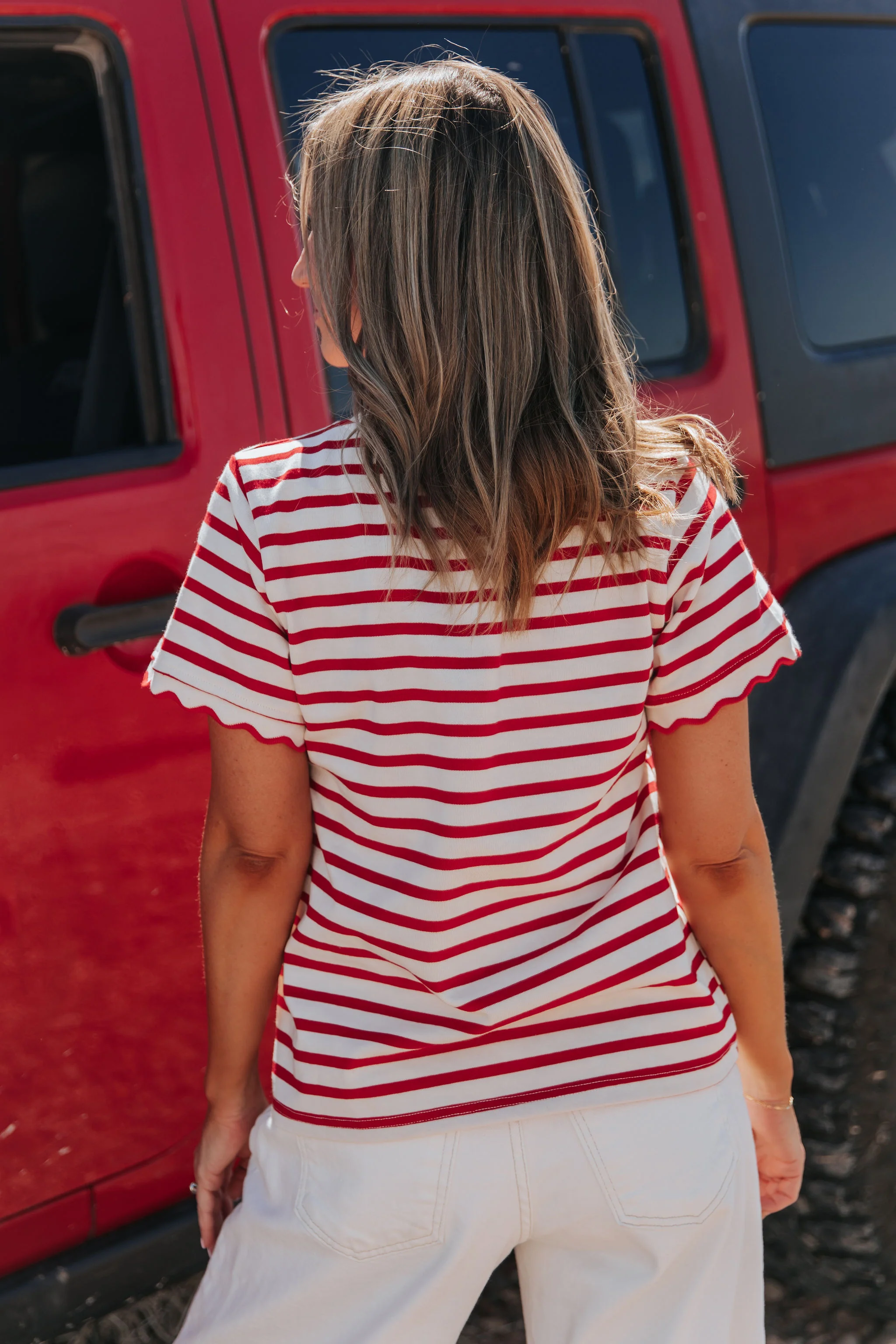 THE RORY SCALLOPED STRIPE TOP IN RED - Image 15