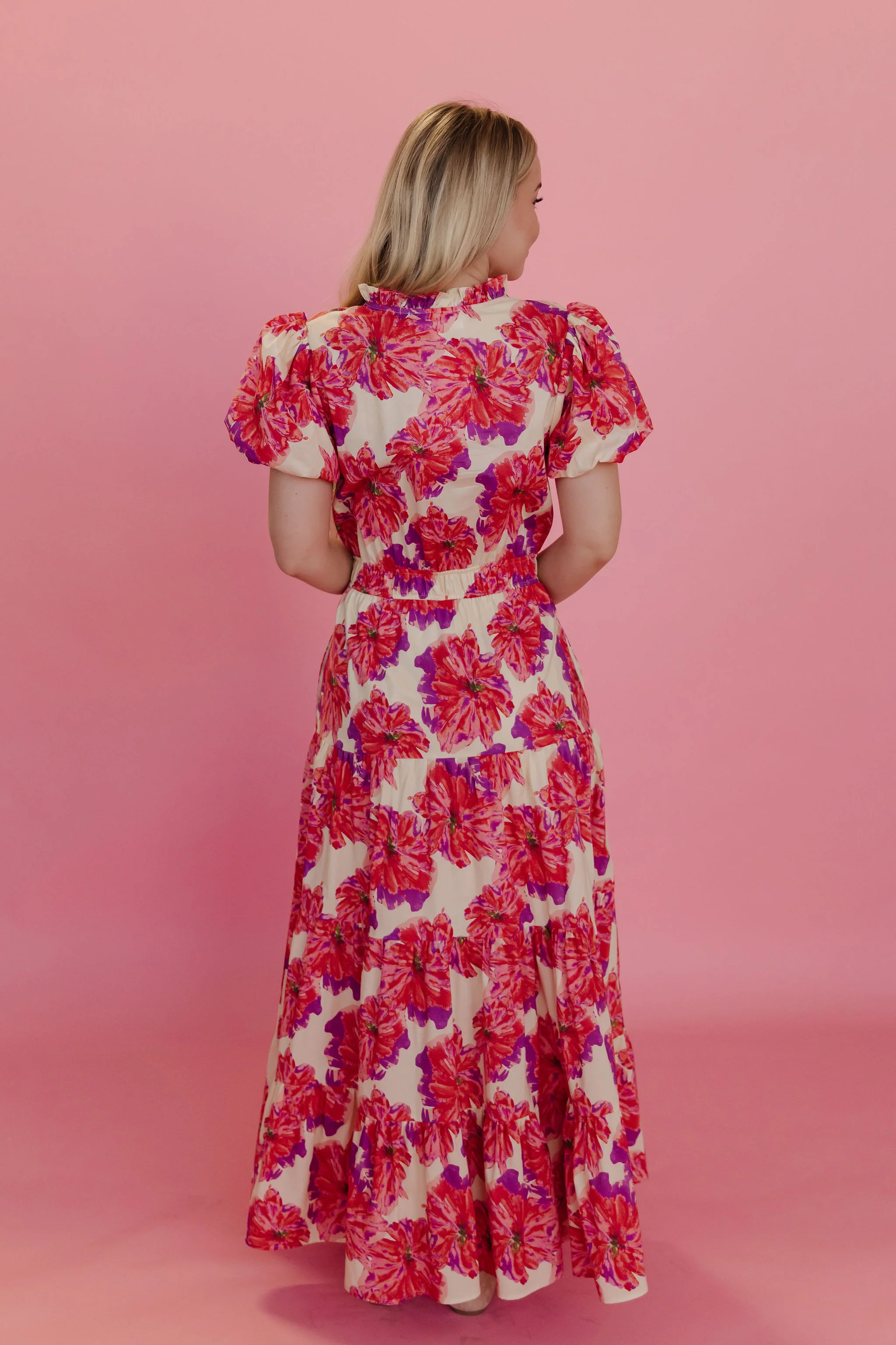 THE ROSALYNN FLORAL TIERED DRESS IN PINK - Image 6
