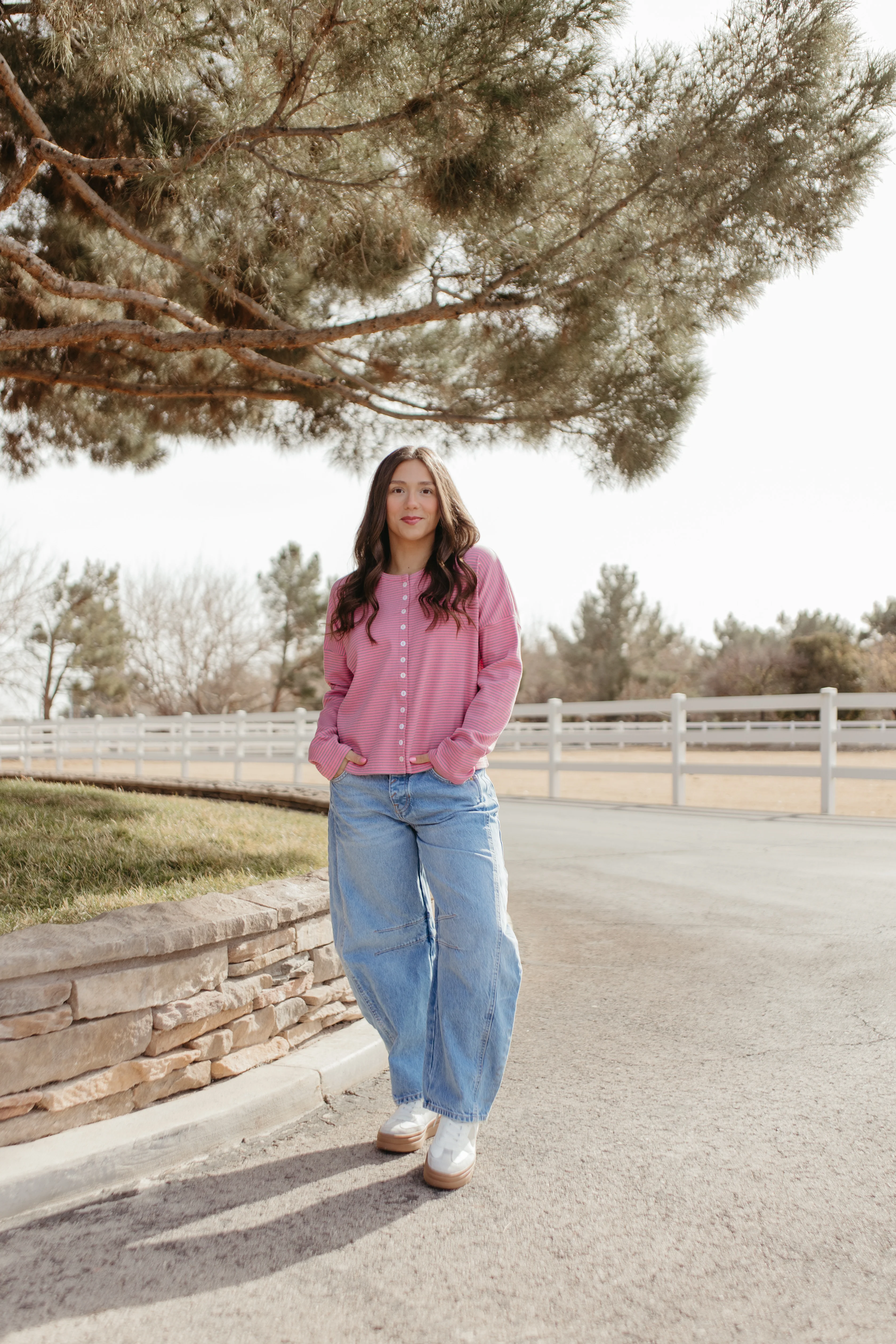 THE RYLEE RIBBED CARDIGAN IN PINK MINI STRIPE - Image 2