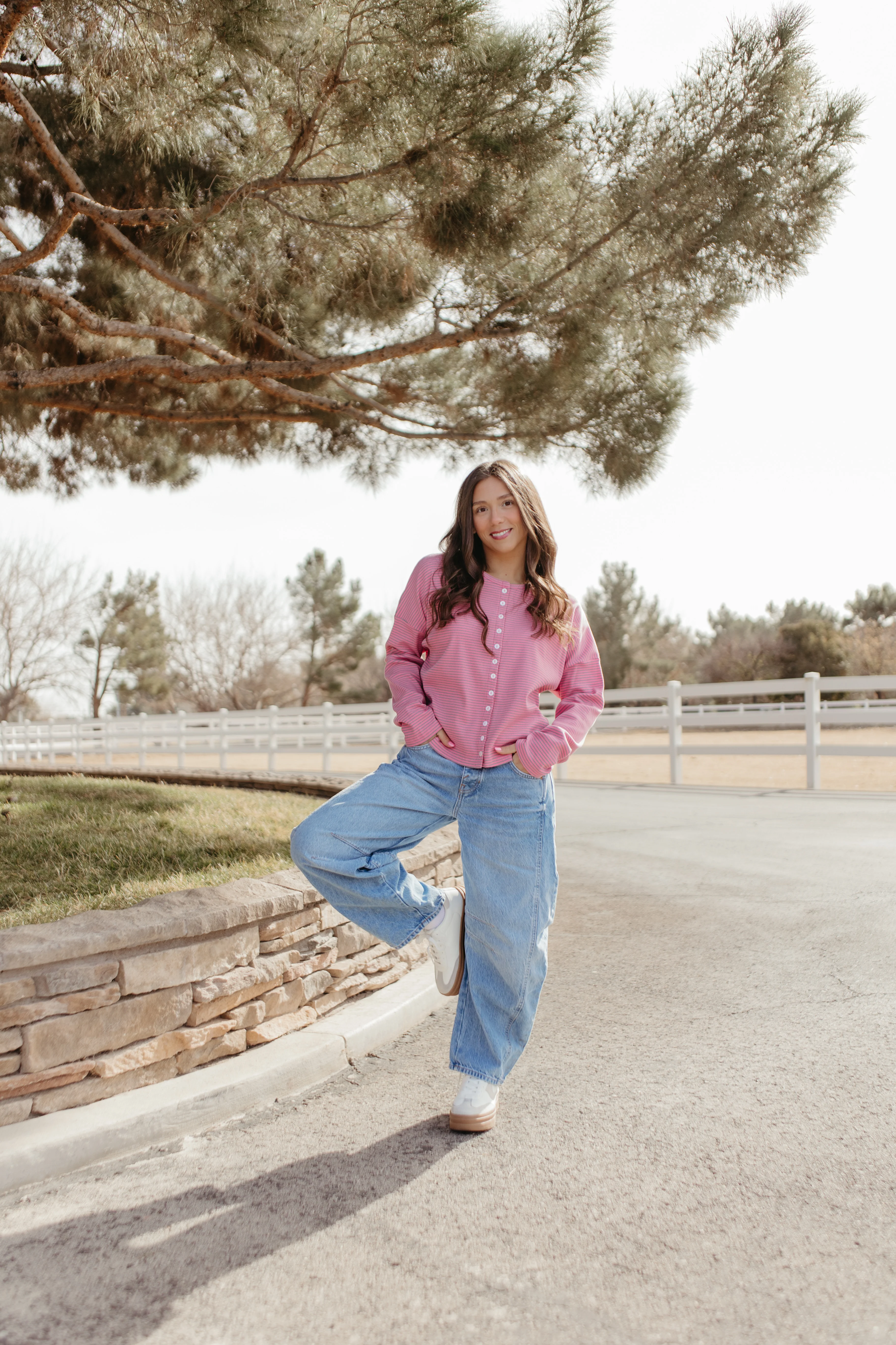 THE RYLEE RIBBED CARDIGAN IN PINK MINI STRIPE - Image 3