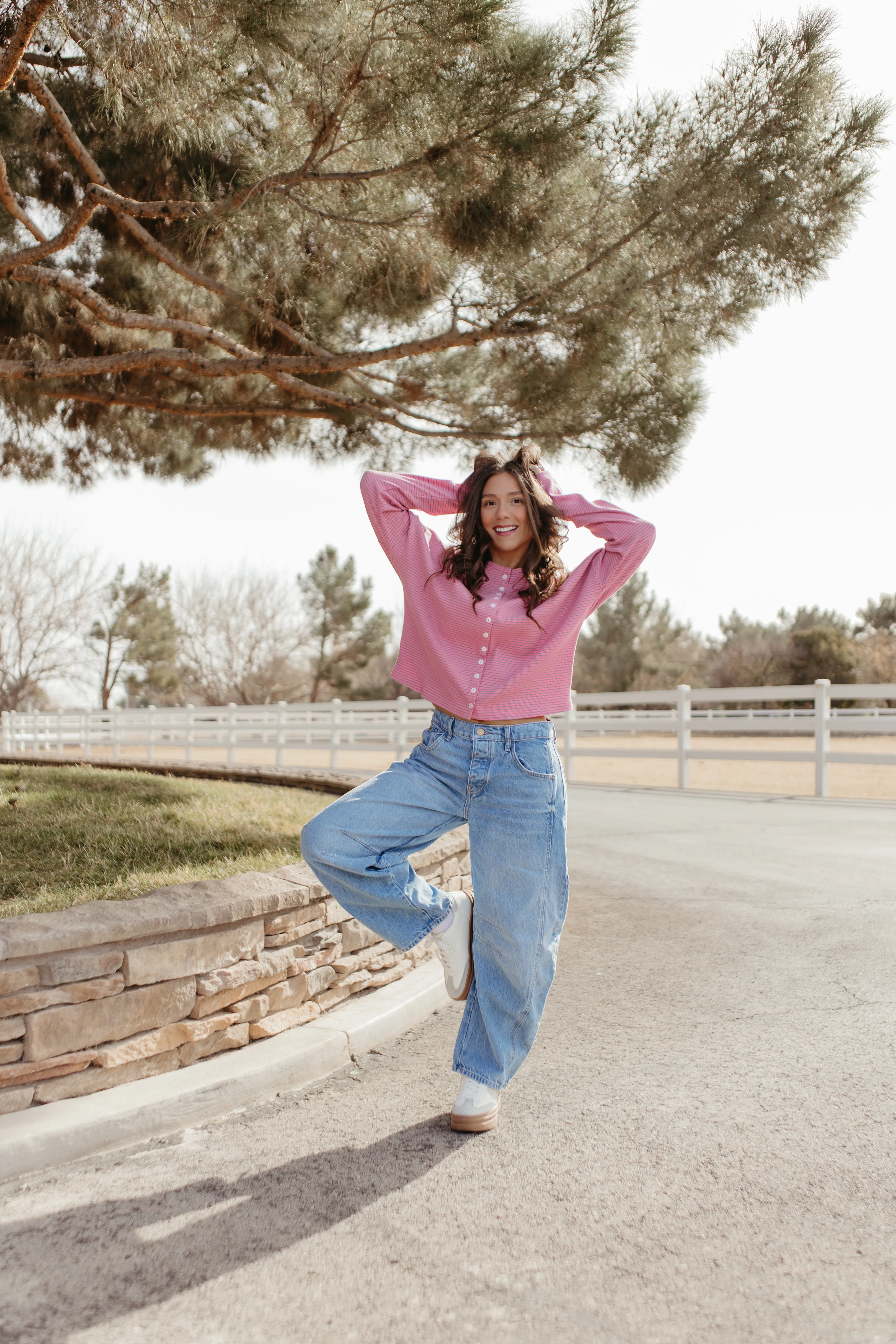 THE RYLEE RIBBED CARDIGAN IN PINK MINI STRIPE - Image 4
