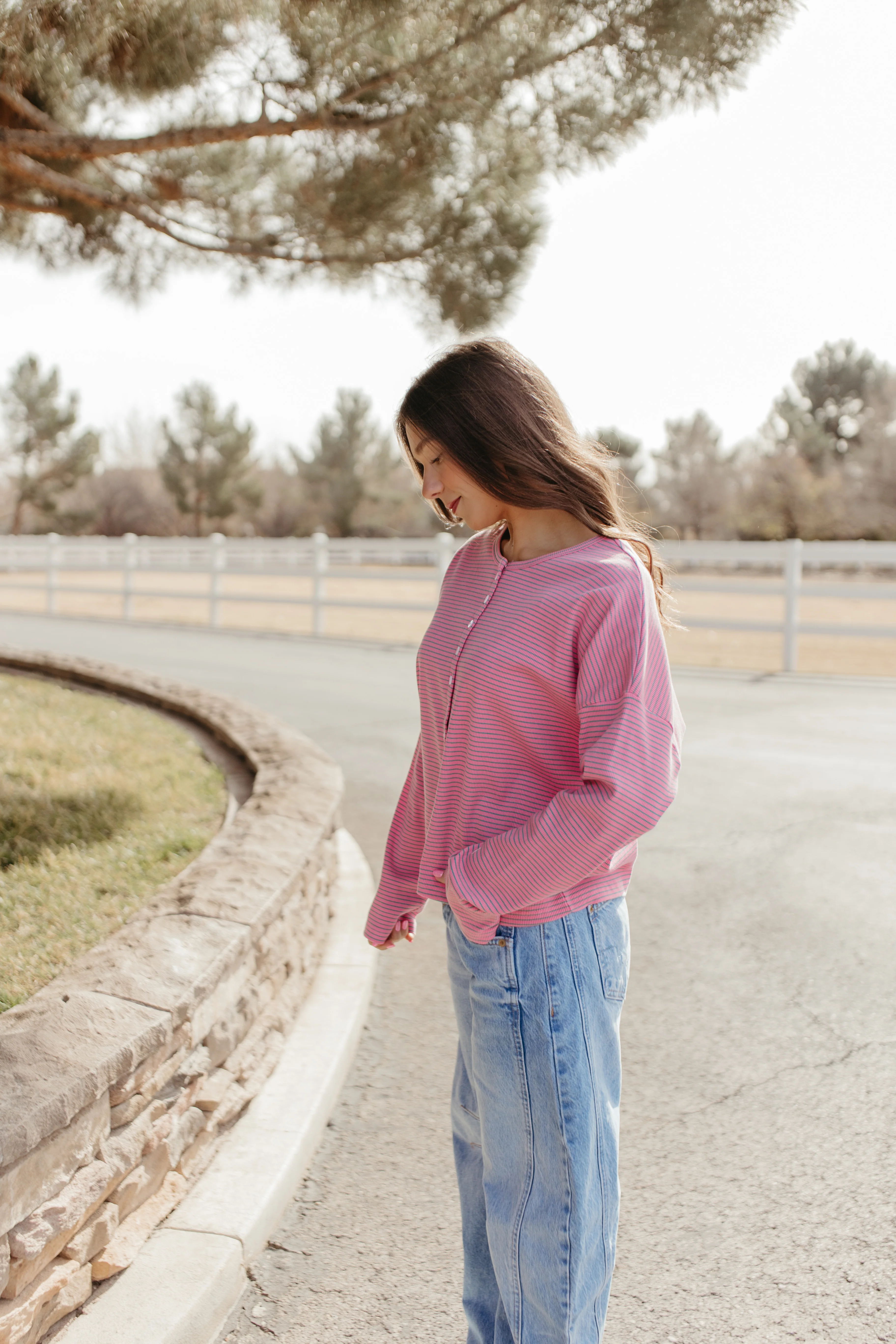 THE RYLEE RIBBED CARDIGAN IN PINK MINI STRIPE - Image 5