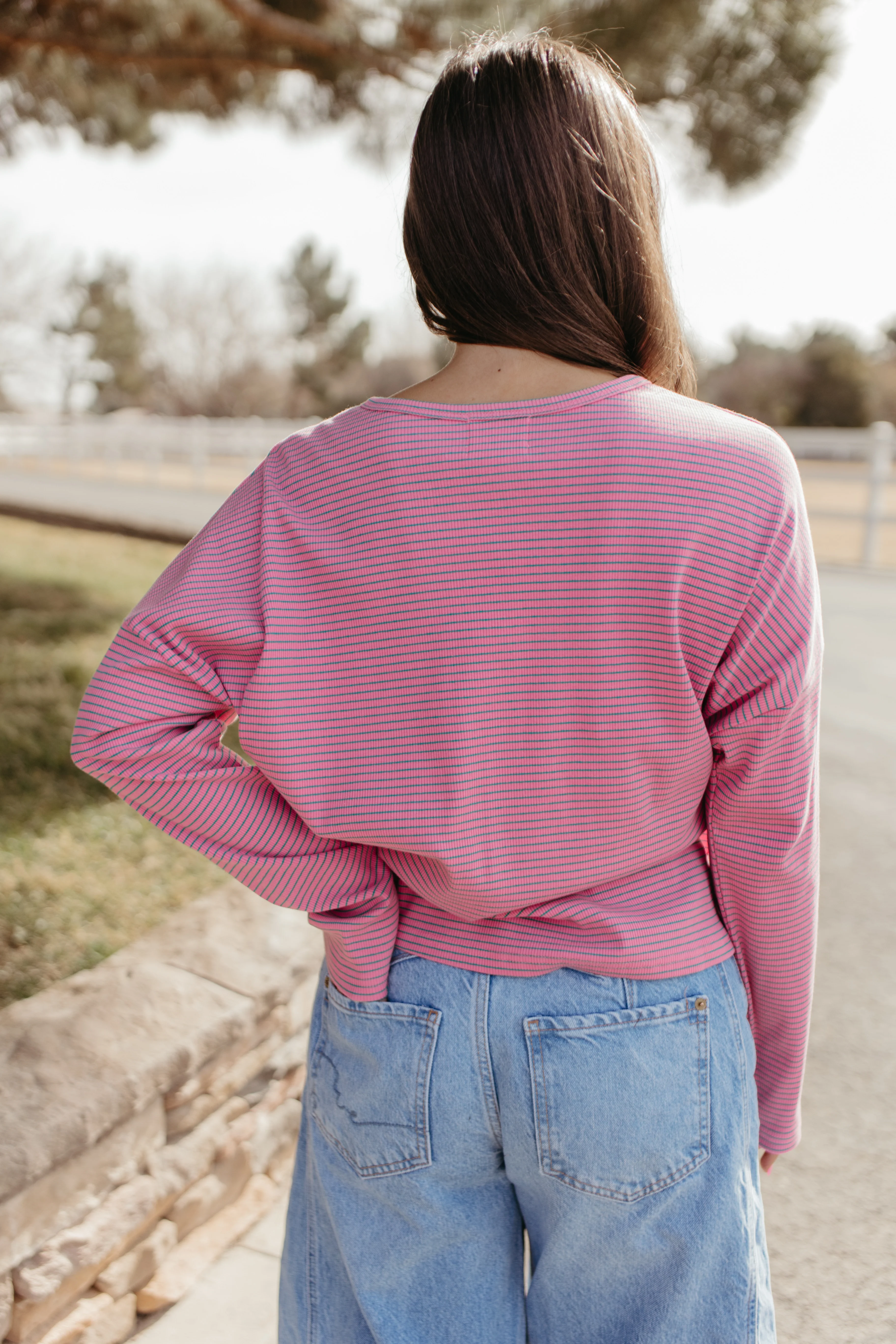 THE RYLEE RIBBED CARDIGAN IN PINK MINI STRIPE - Image 6