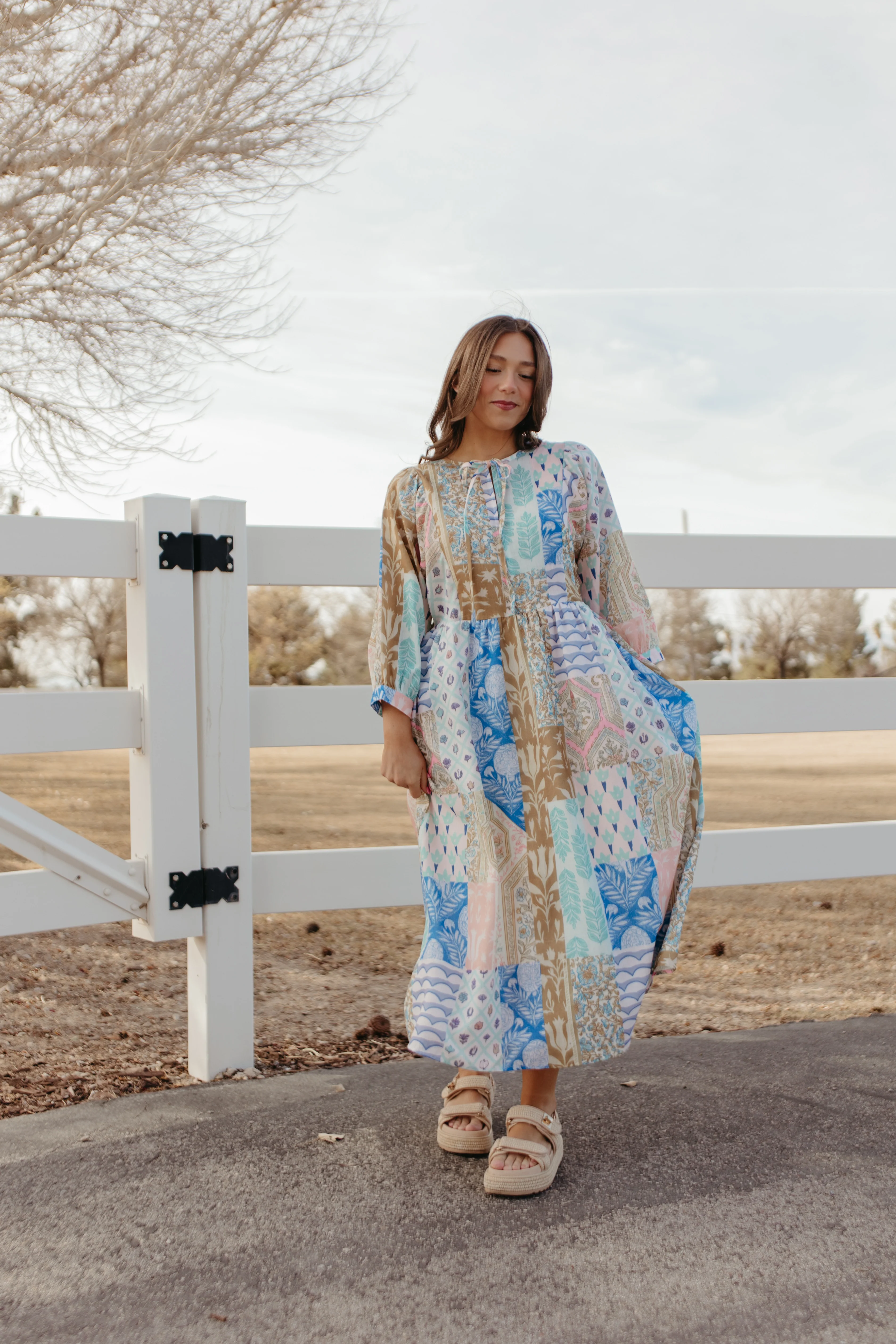 THE SALENA MULTI PRINT MAXI DRESS IN BLUE - Image 3