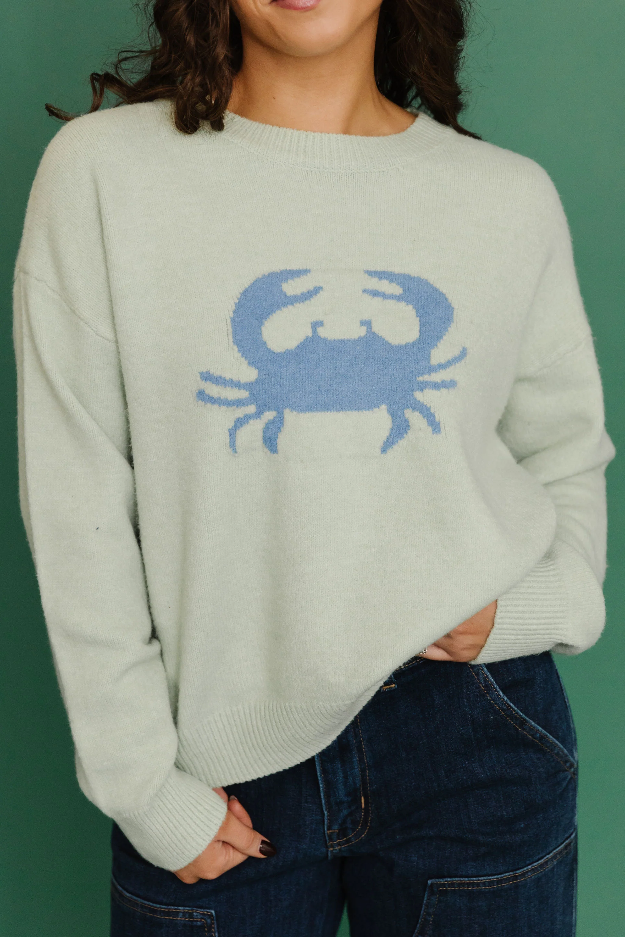 THE SANDY CRAB CREWNECK SWEATER IN GREEN - Image 3