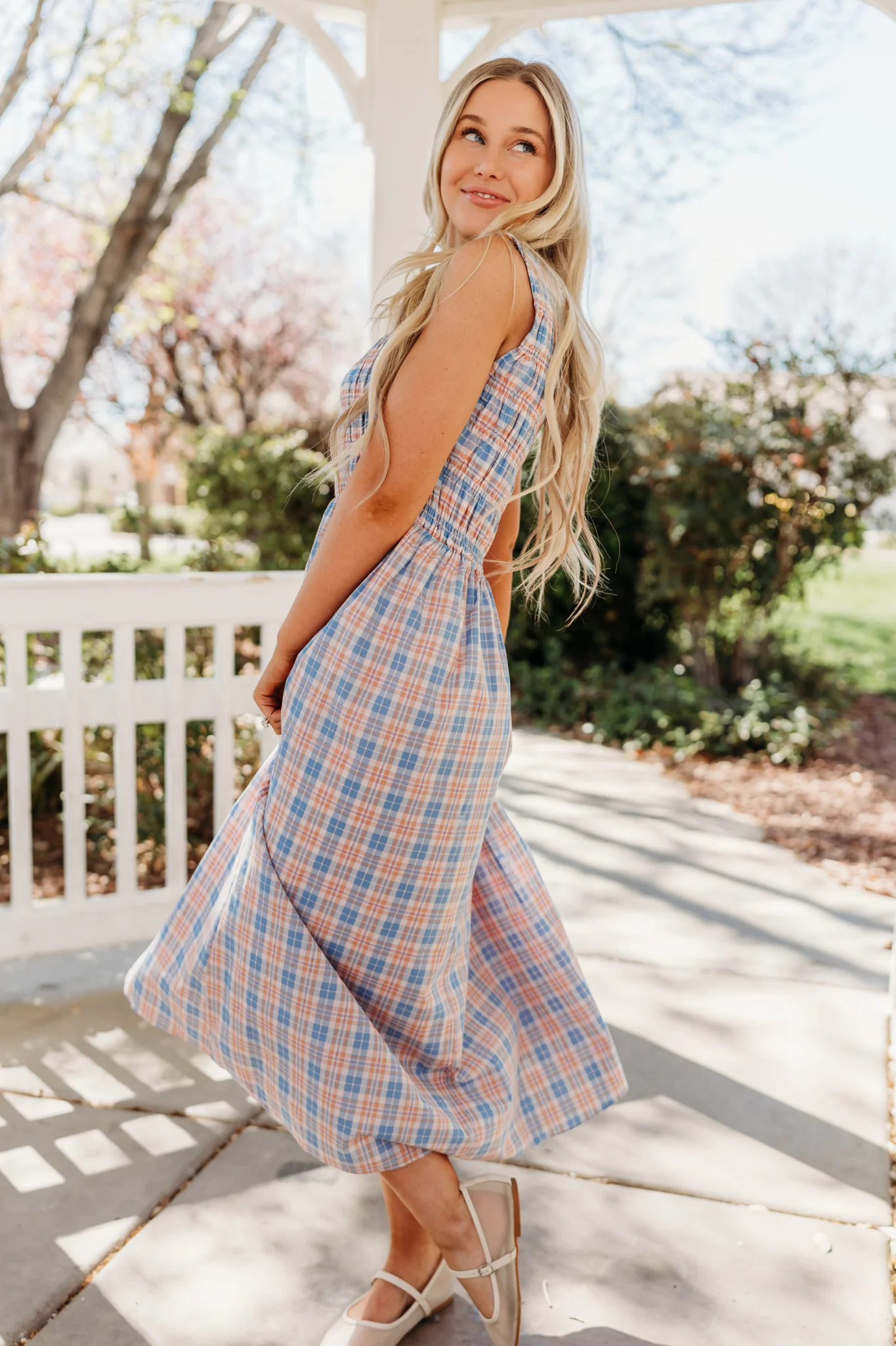 THE SAVANNAH SMOCKED PLAID DRESS IN BLUE - Image 3
