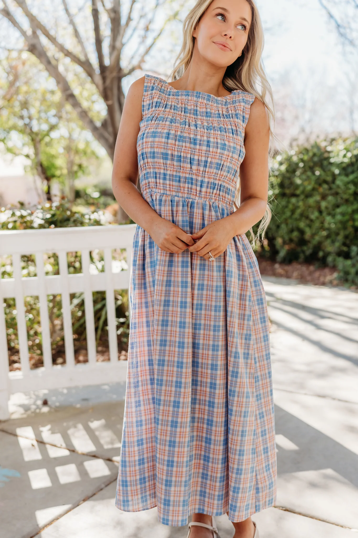THE SAVANNAH SMOCKED PLAID DRESS IN BLUE - Image 5