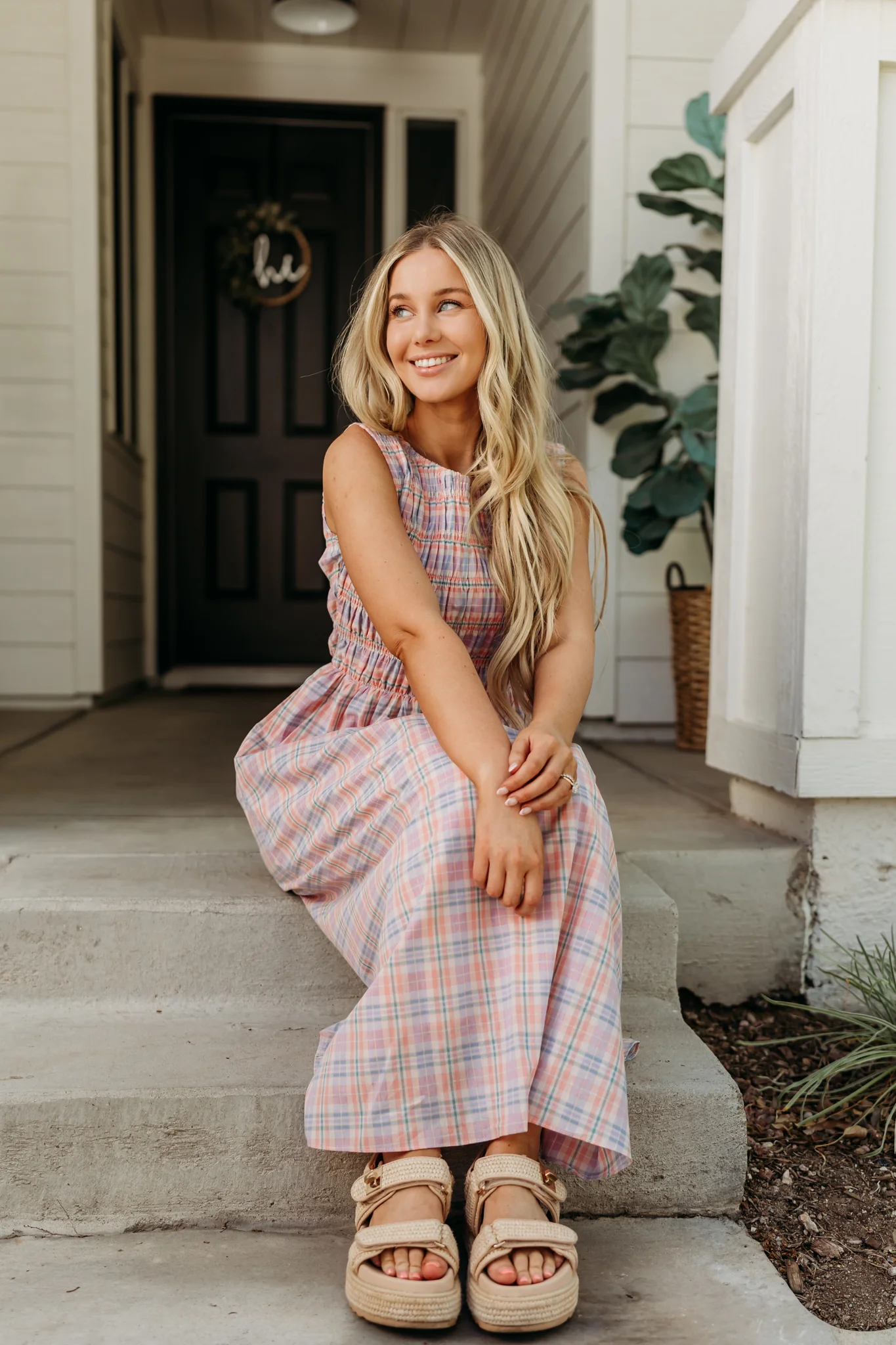 THE SAVANNAH SMOCKED PLAID DRESS IN CORAL - Image 6