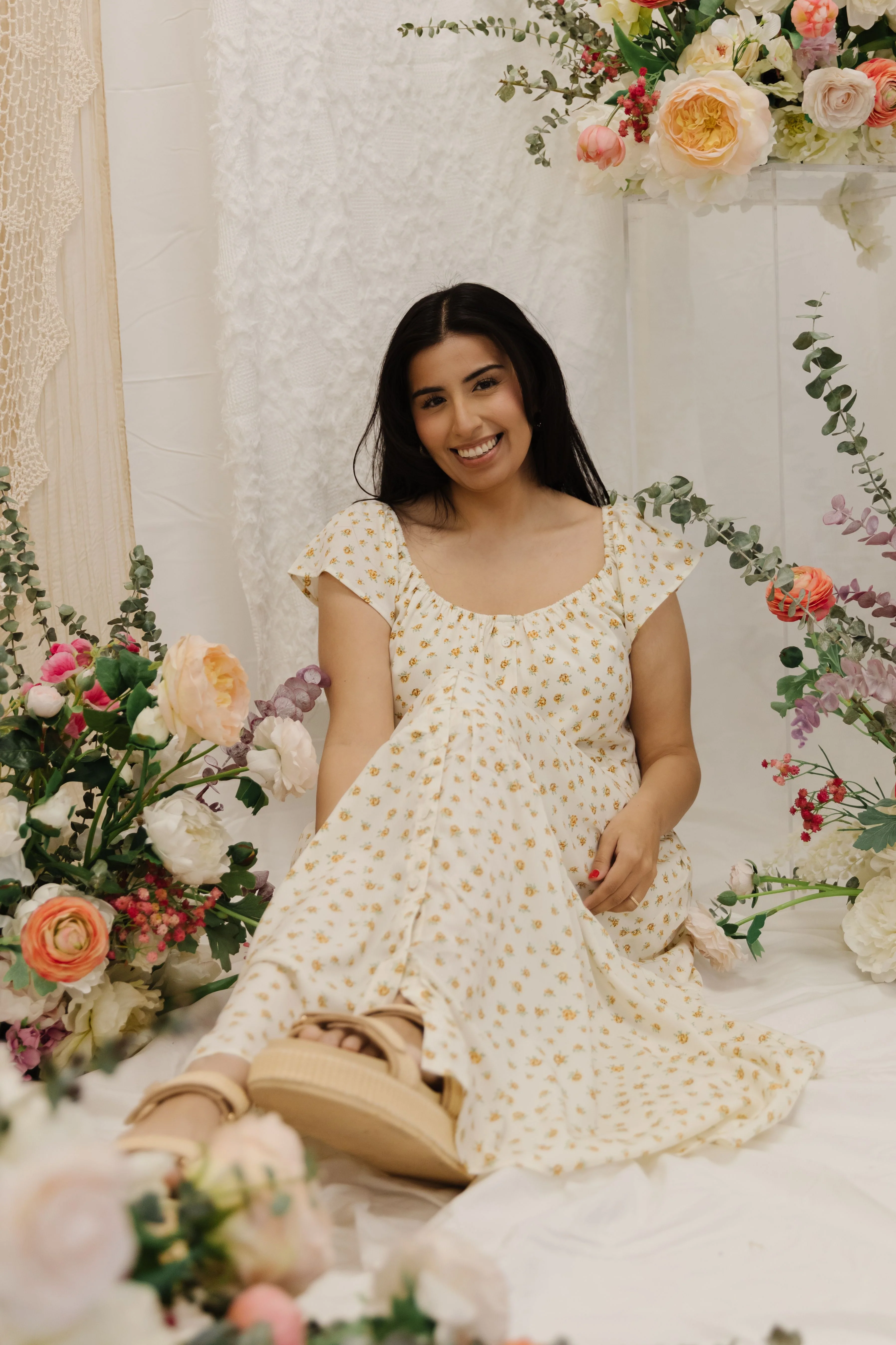 THE SESSALY FLORAL BUTTON UP MIDI DRESS IN YELLOW - Image 2