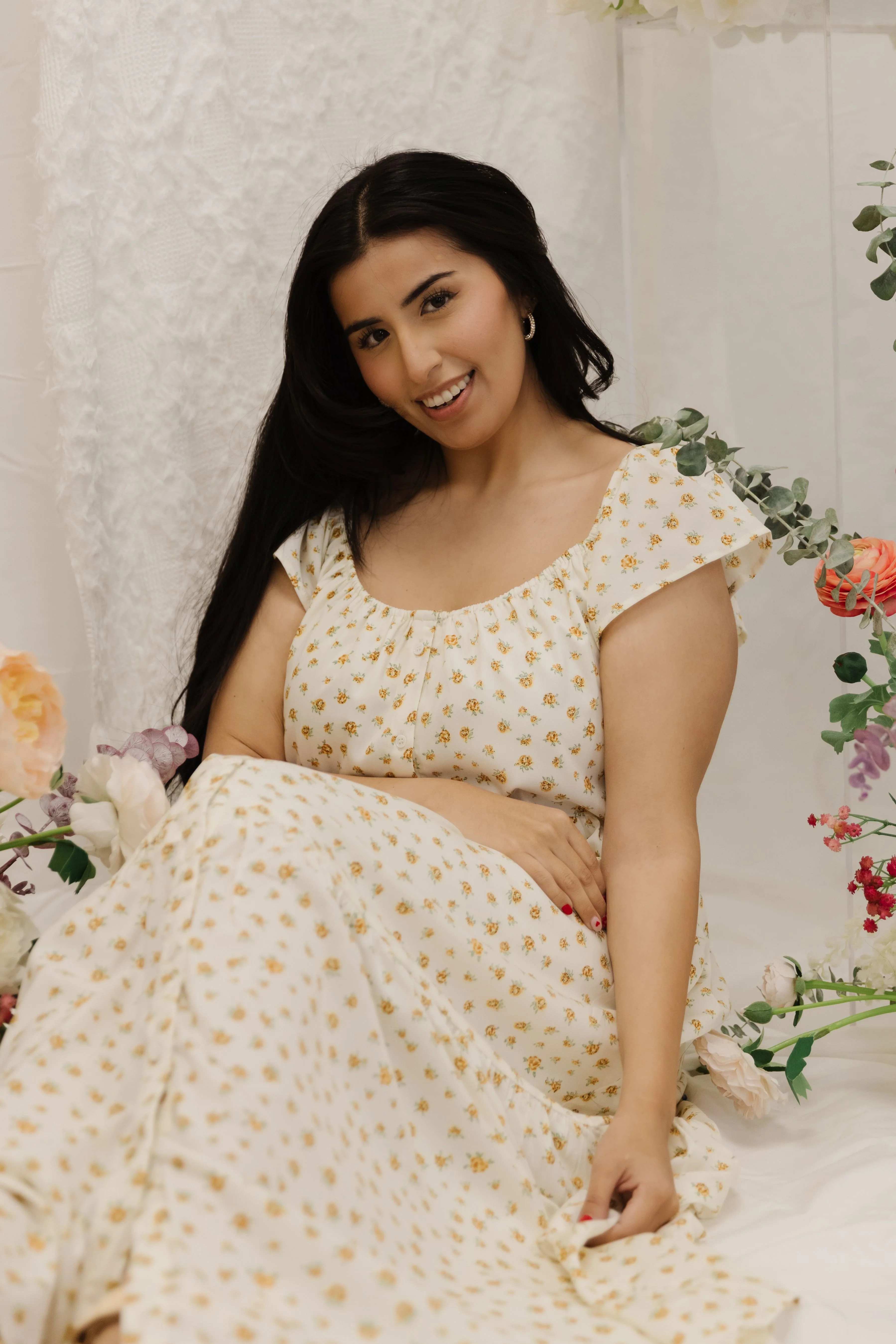 THE SESSALY FLORAL BUTTON UP MIDI DRESS IN YELLOW - Image 4