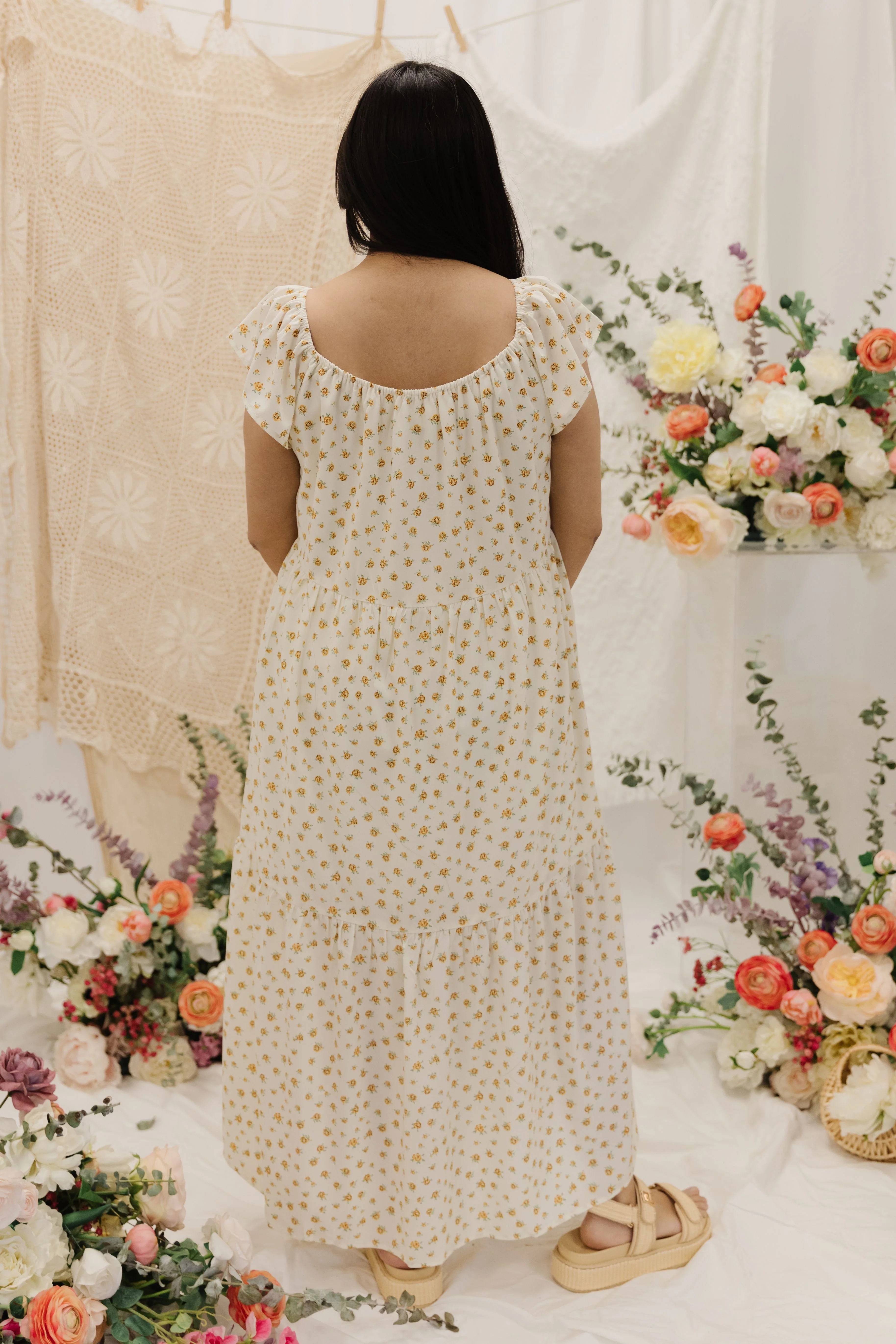 THE SESSALY FLORAL BUTTON UP MIDI DRESS IN YELLOW - Image 8