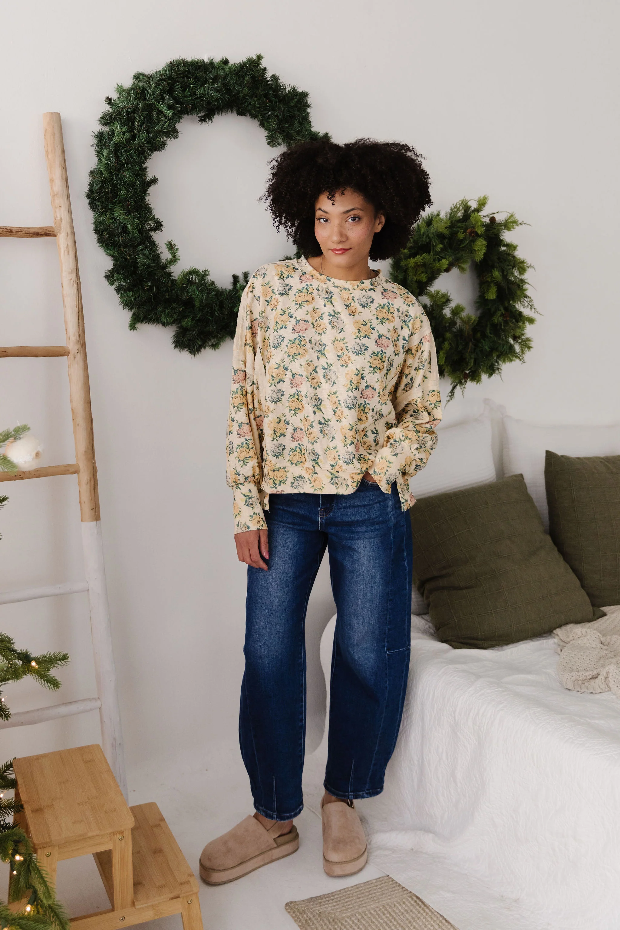 THE SHILANE WAFFLE FLORAL TOP IN CREAM - Image 3