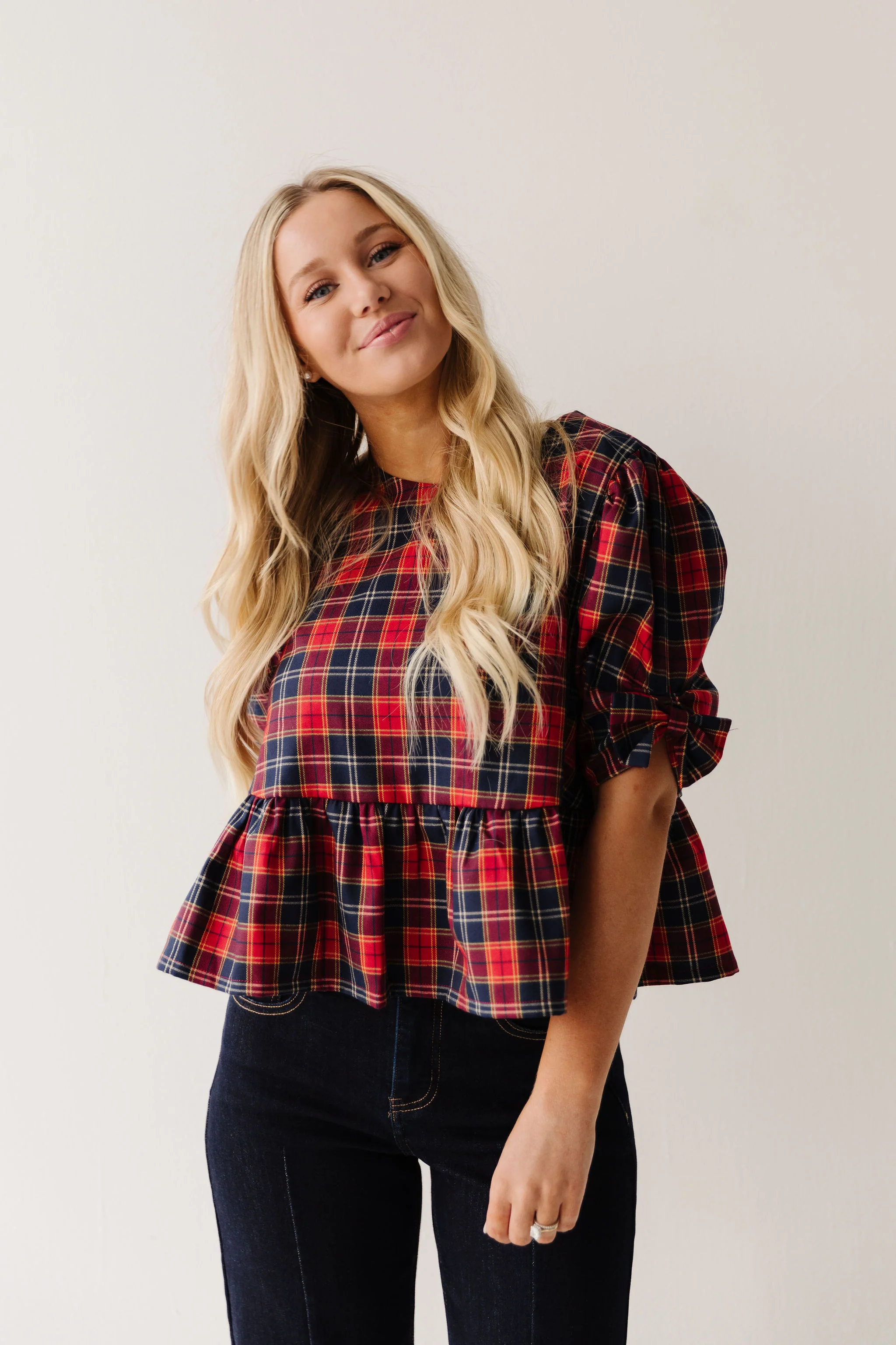 THE SIERRA HOLIDAY BLOUSE IN RED PLAID - Image 2