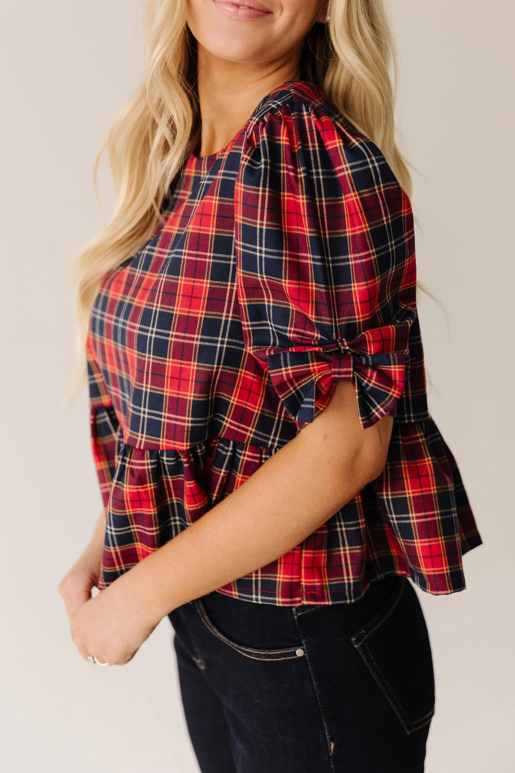 THE SIERRA HOLIDAY BLOUSE IN RED PLAID - Image 3