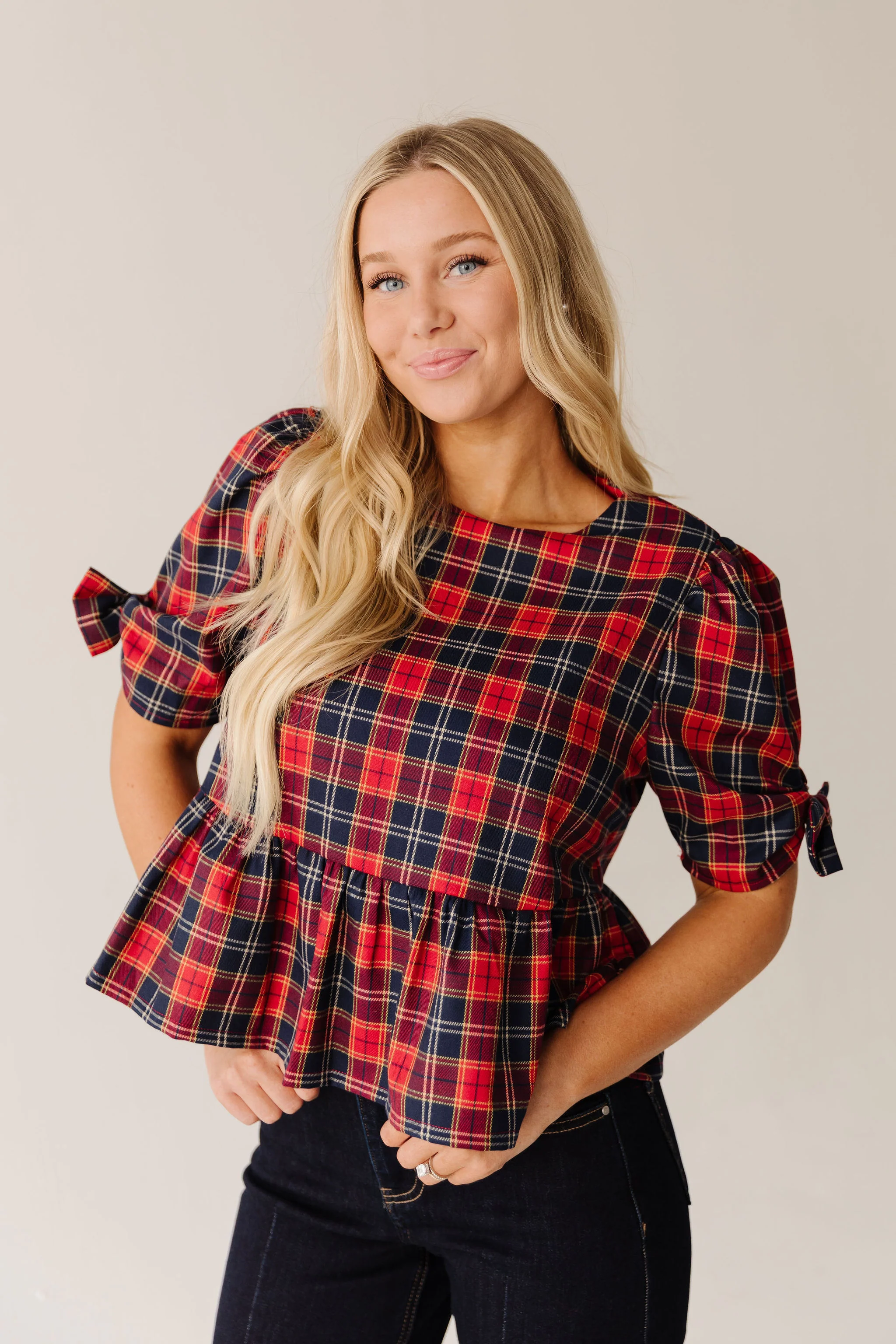 THE SIERRA HOLIDAY BLOUSE IN RED PLAID - Image 4