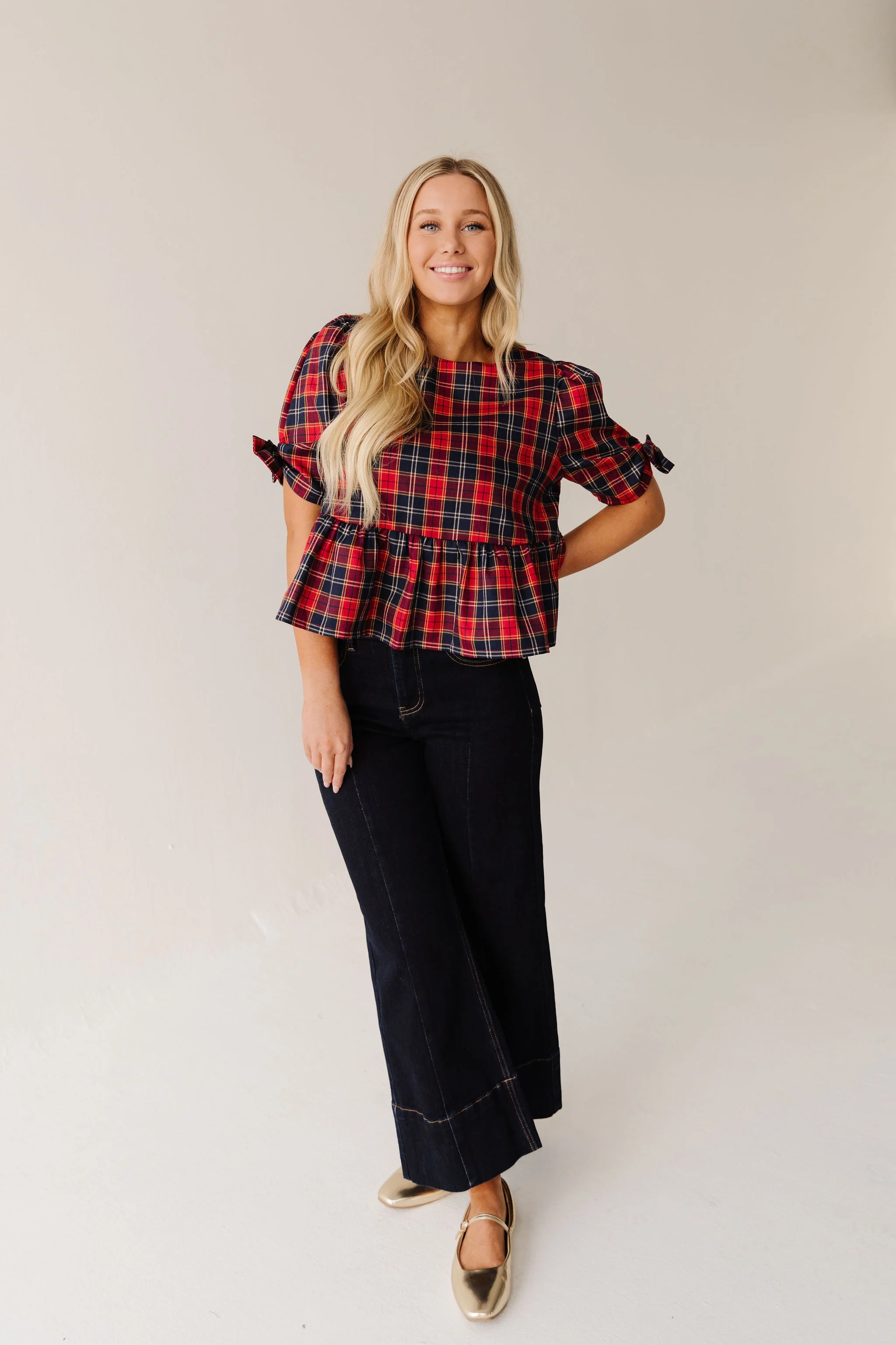 THE SIERRA HOLIDAY BLOUSE IN RED PLAID - Image 5