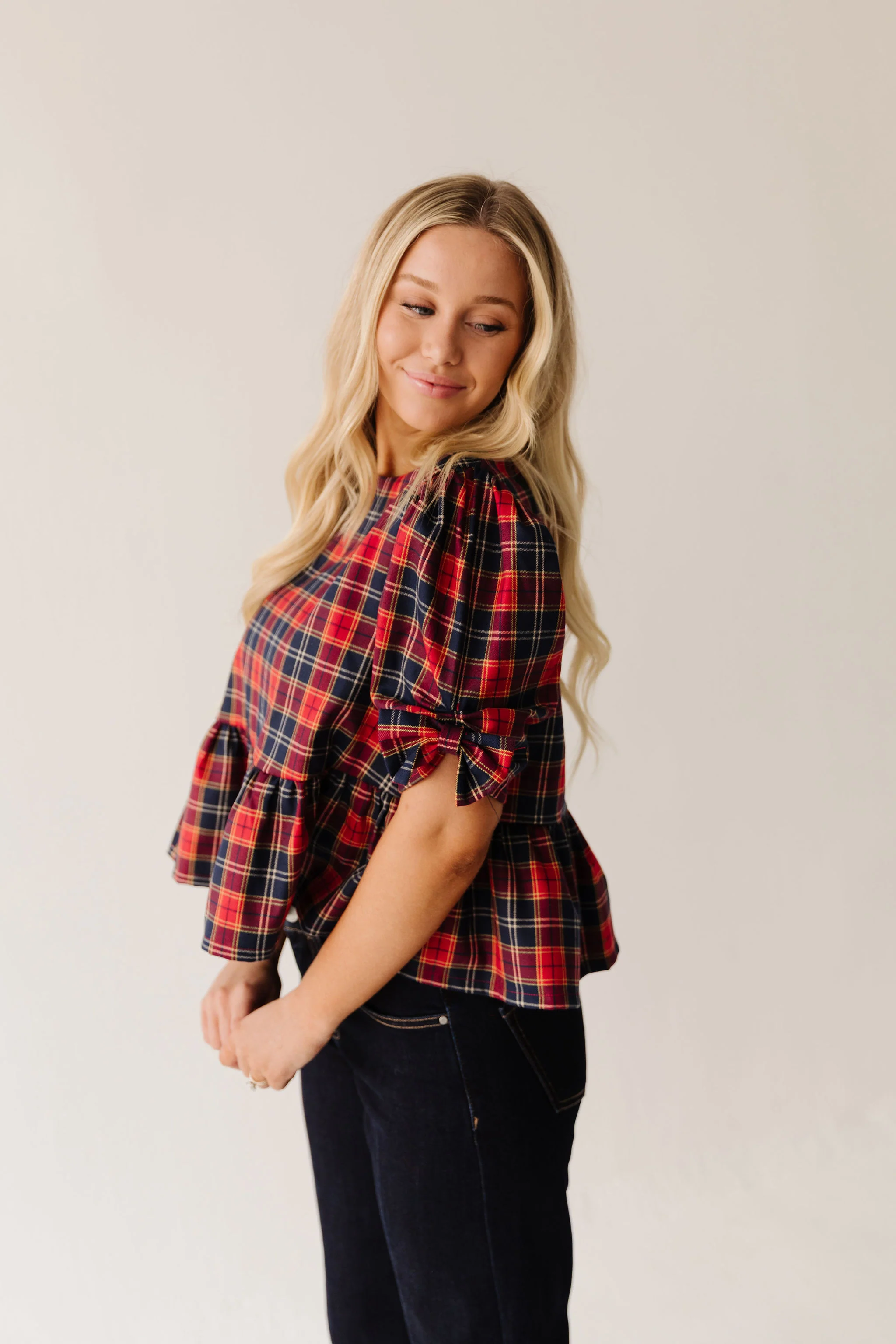 THE SIERRA HOLIDAY BLOUSE IN RED PLAID - Image 6