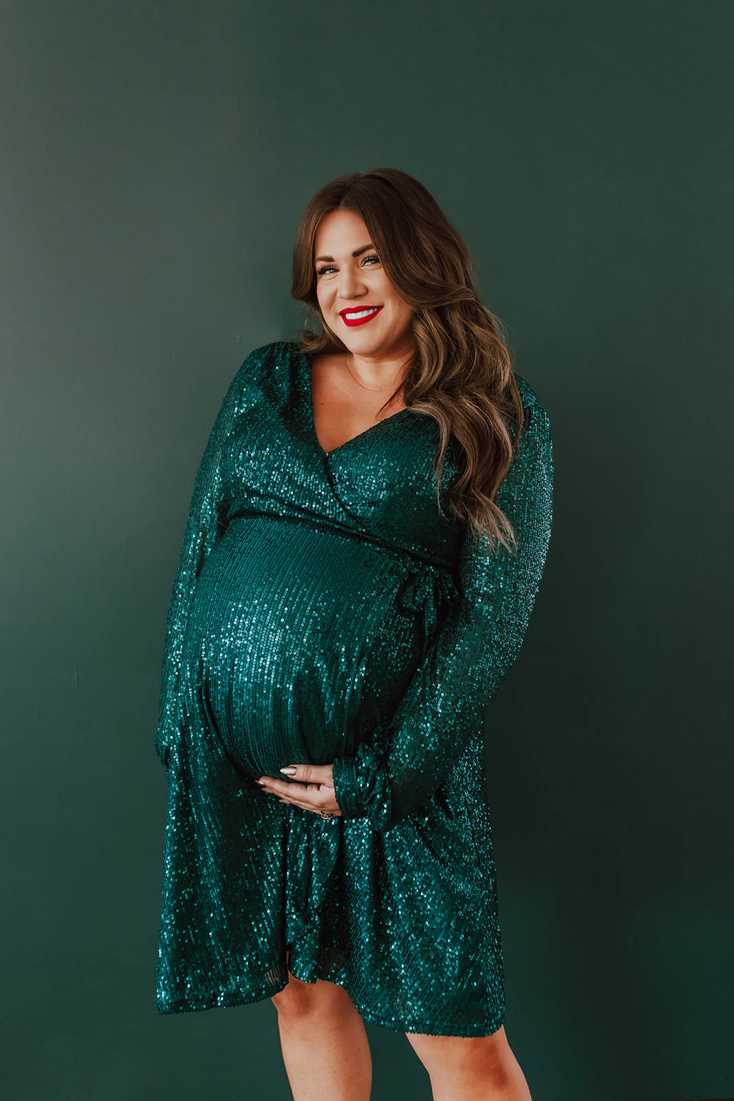 THE SPARKLY SEQUIN WRAP DRESS IN HUNTER GREEN BY SARAH TRIPP X PINK DESERT - Image 9