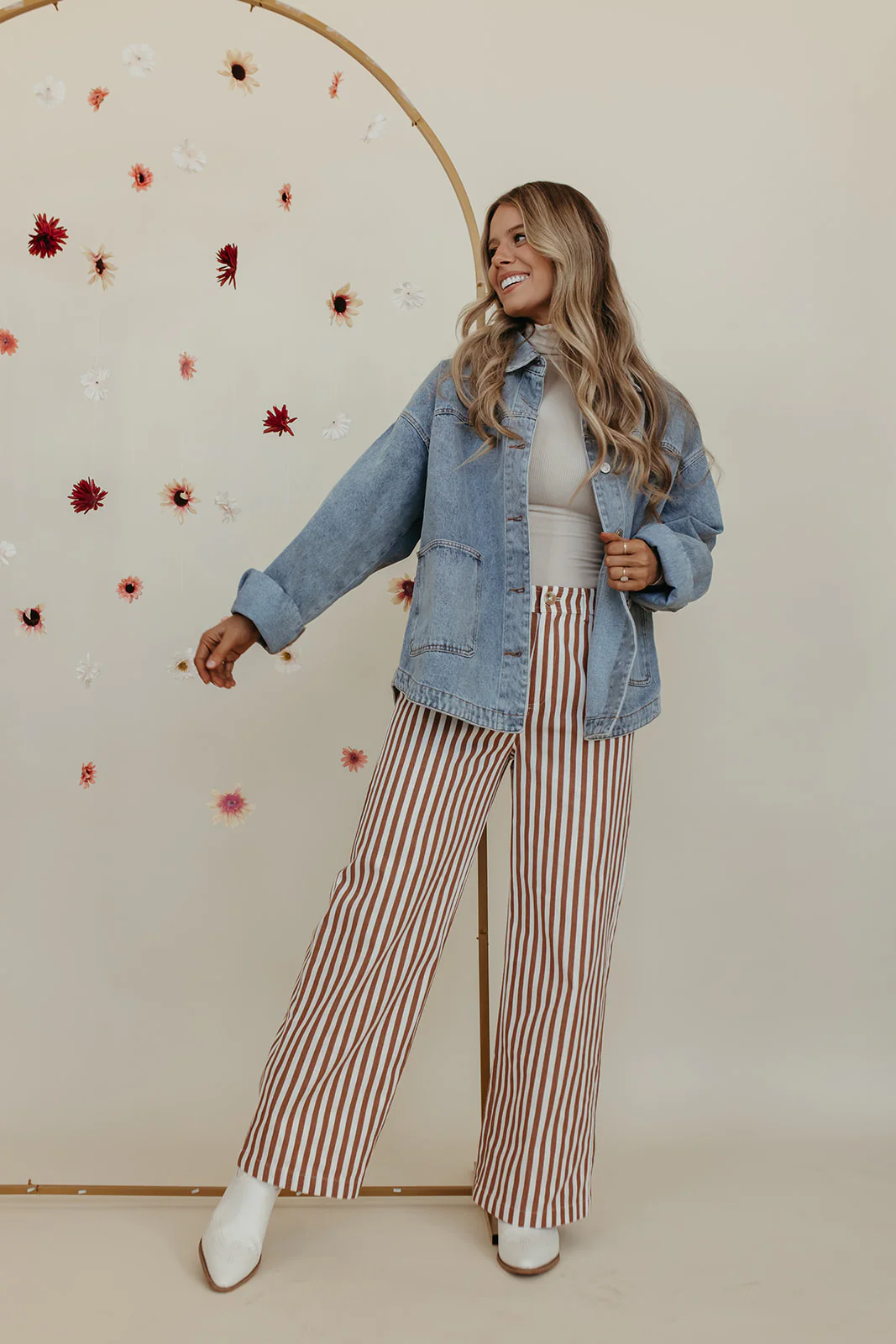THE STACEY STRIPED WIDE LEG PANTS IN IVORY - Image 2