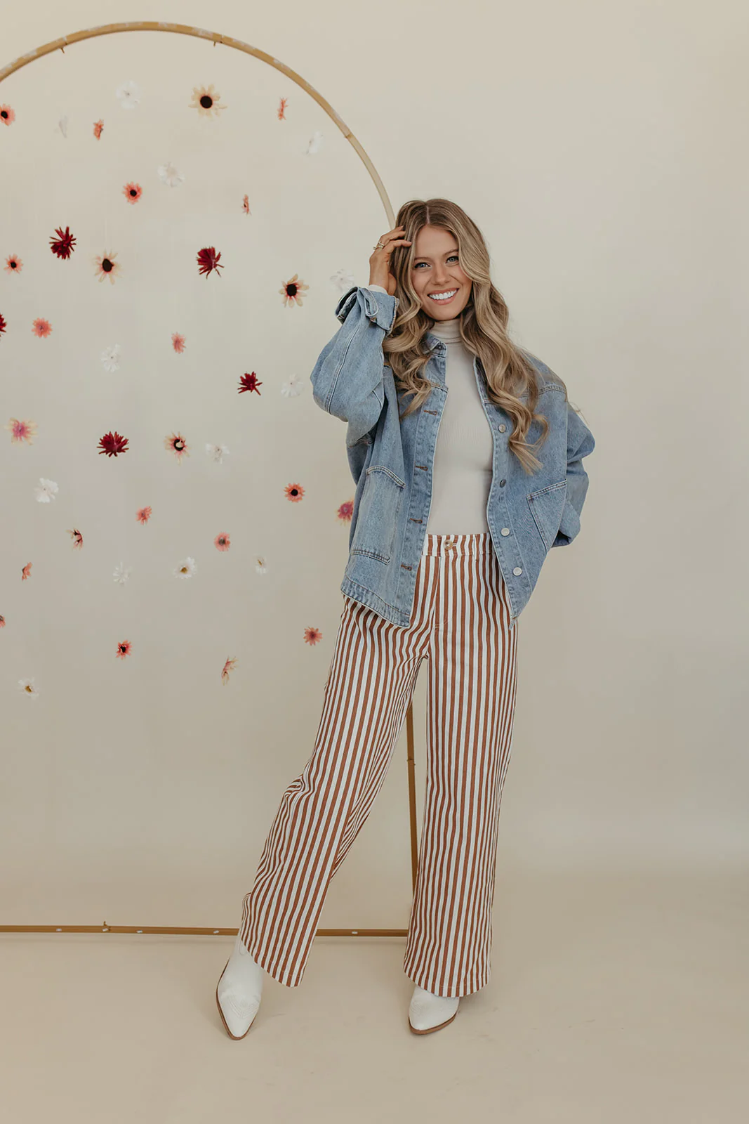 THE STACEY STRIPED WIDE LEG PANTS IN IVORY - Image 3