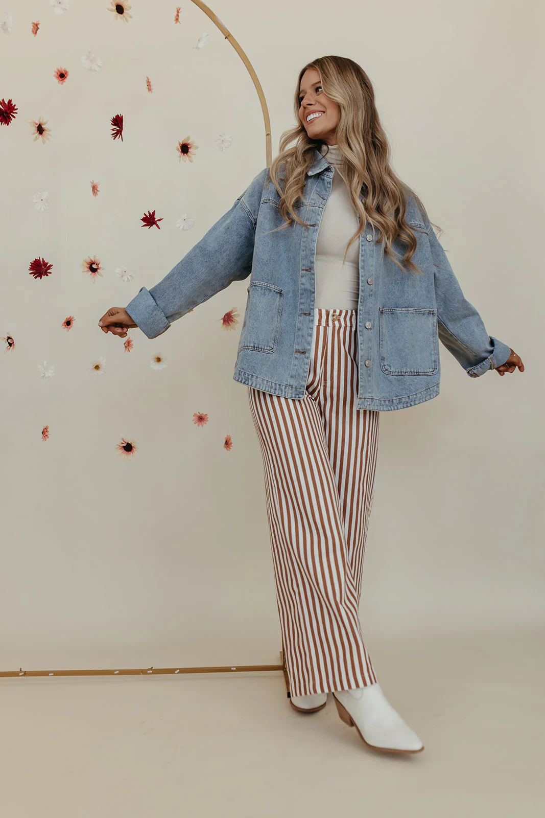 THE STACEY STRIPED WIDE LEG PANTS IN IVORY - Image 4