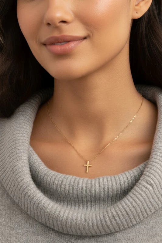 THE STAINLESS STEEL CROSS NECKLACE IN GOLD - Image 3