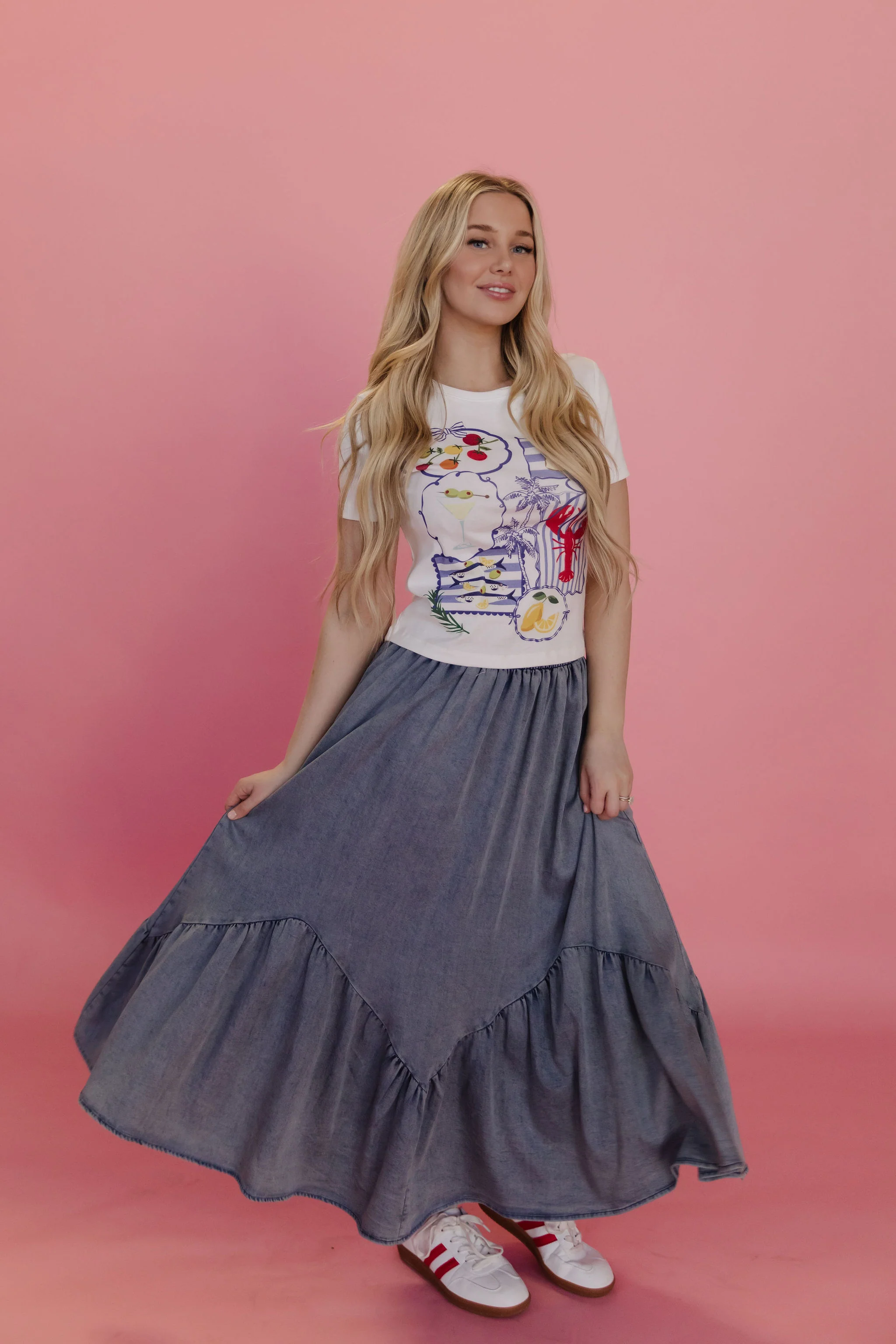 THE TASHA RUFFLE MIDI SKIRT IN DENIM - Image 3