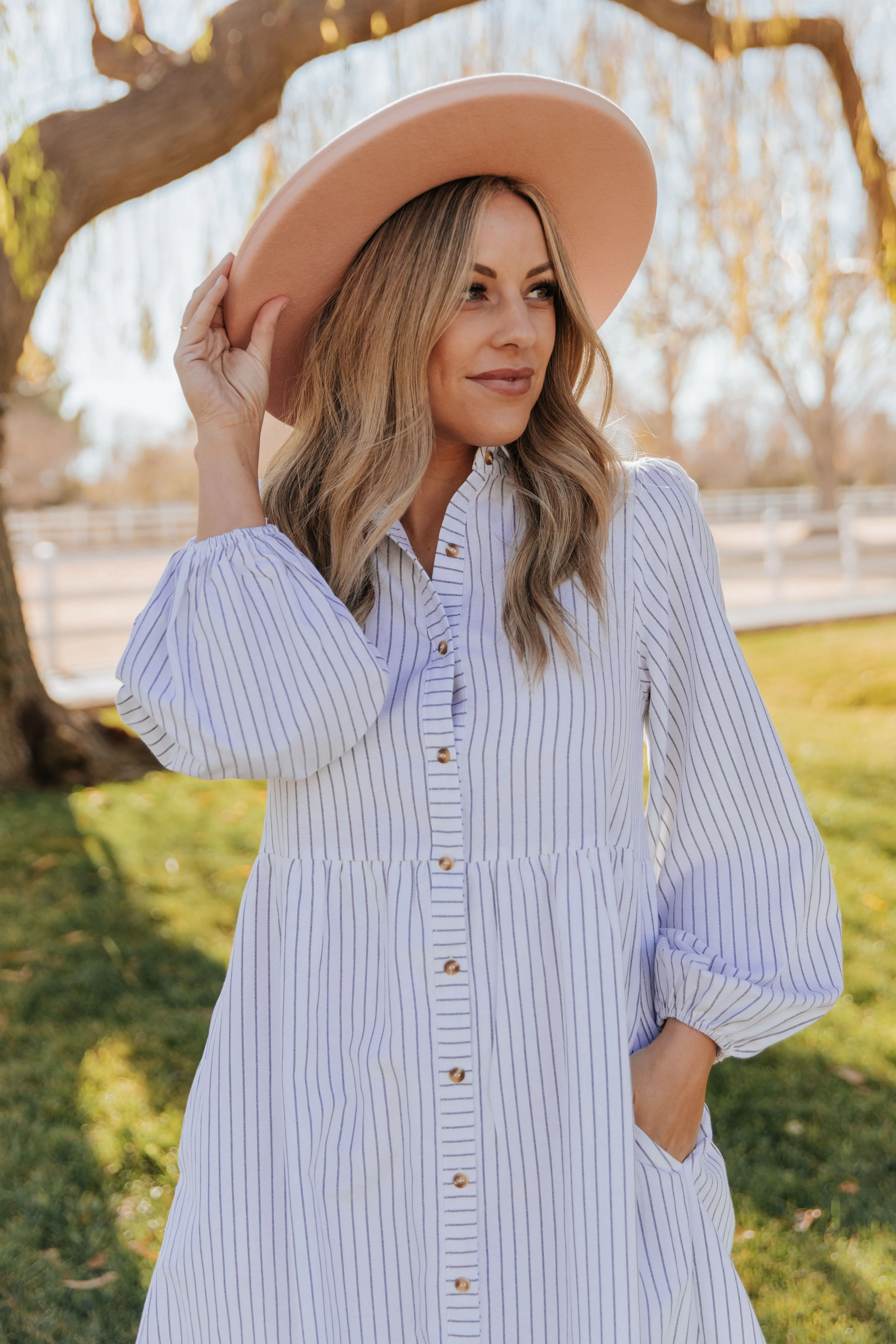 THE TASSA STRIPED BUTTON UP MIDI DRESS IN WHITE - Image 2