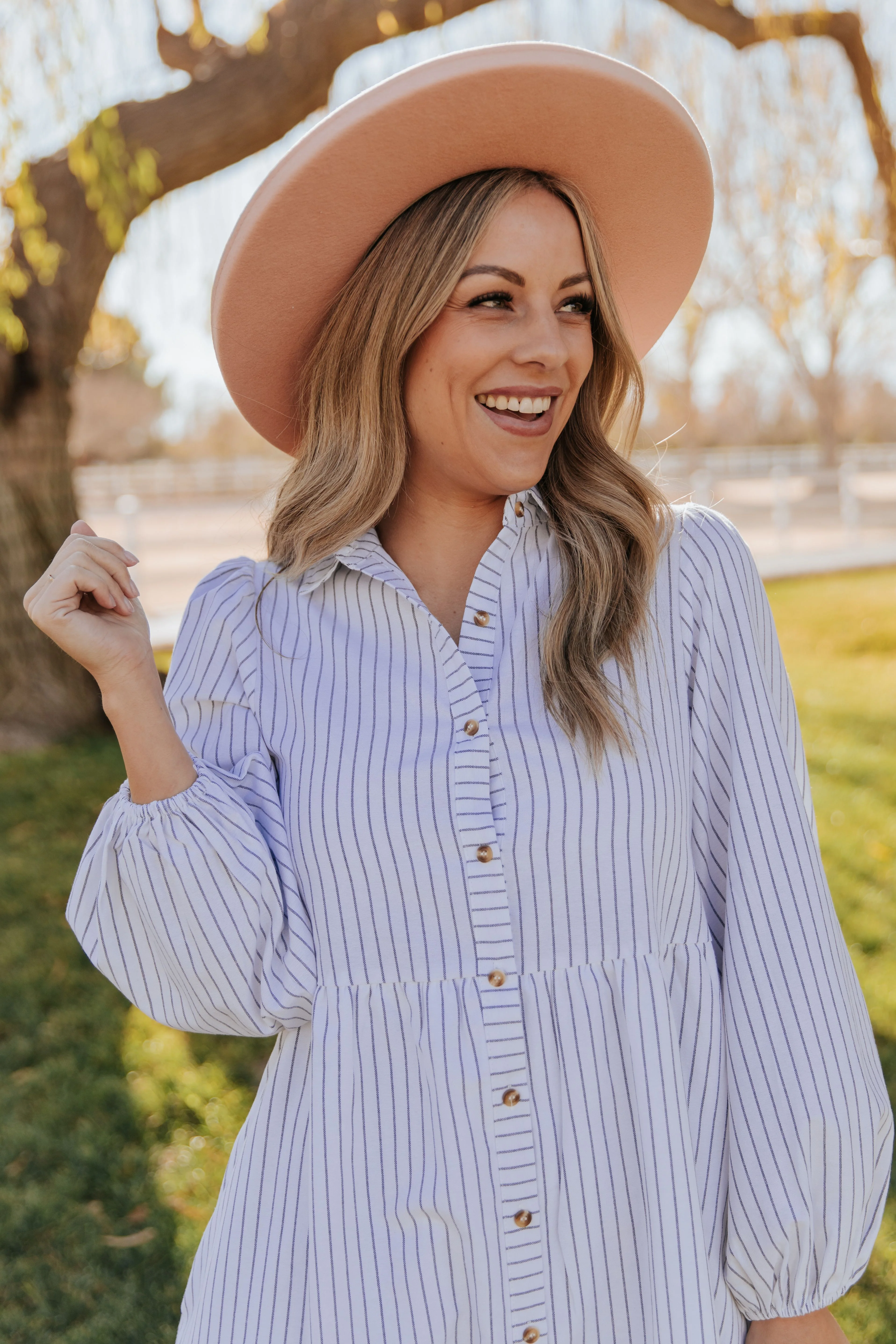 THE TASSA STRIPED BUTTON UP MIDI DRESS IN WHITE - Image 4