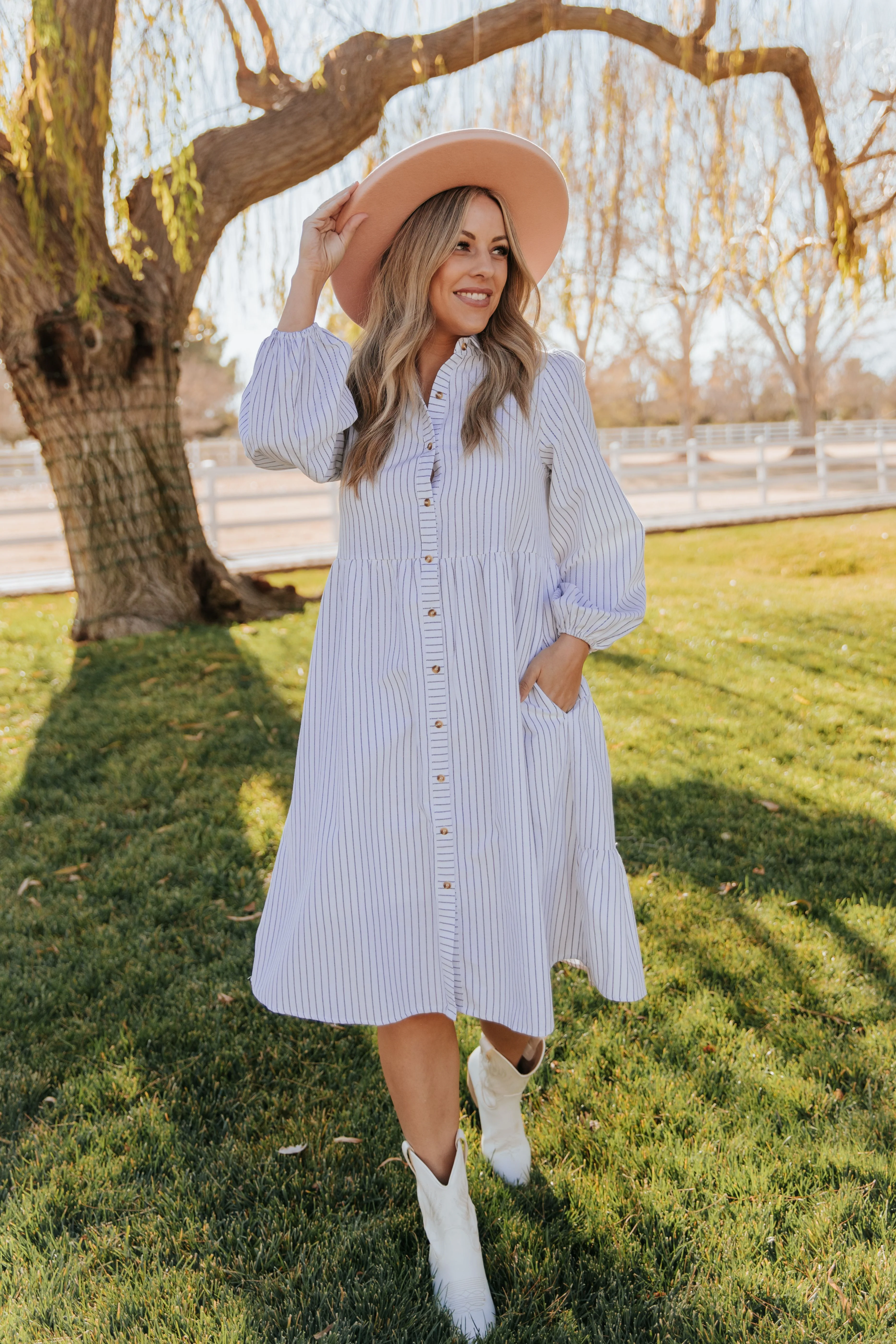 THE TASSA STRIPED BUTTON UP MIDI DRESS IN WHITE - Image 5