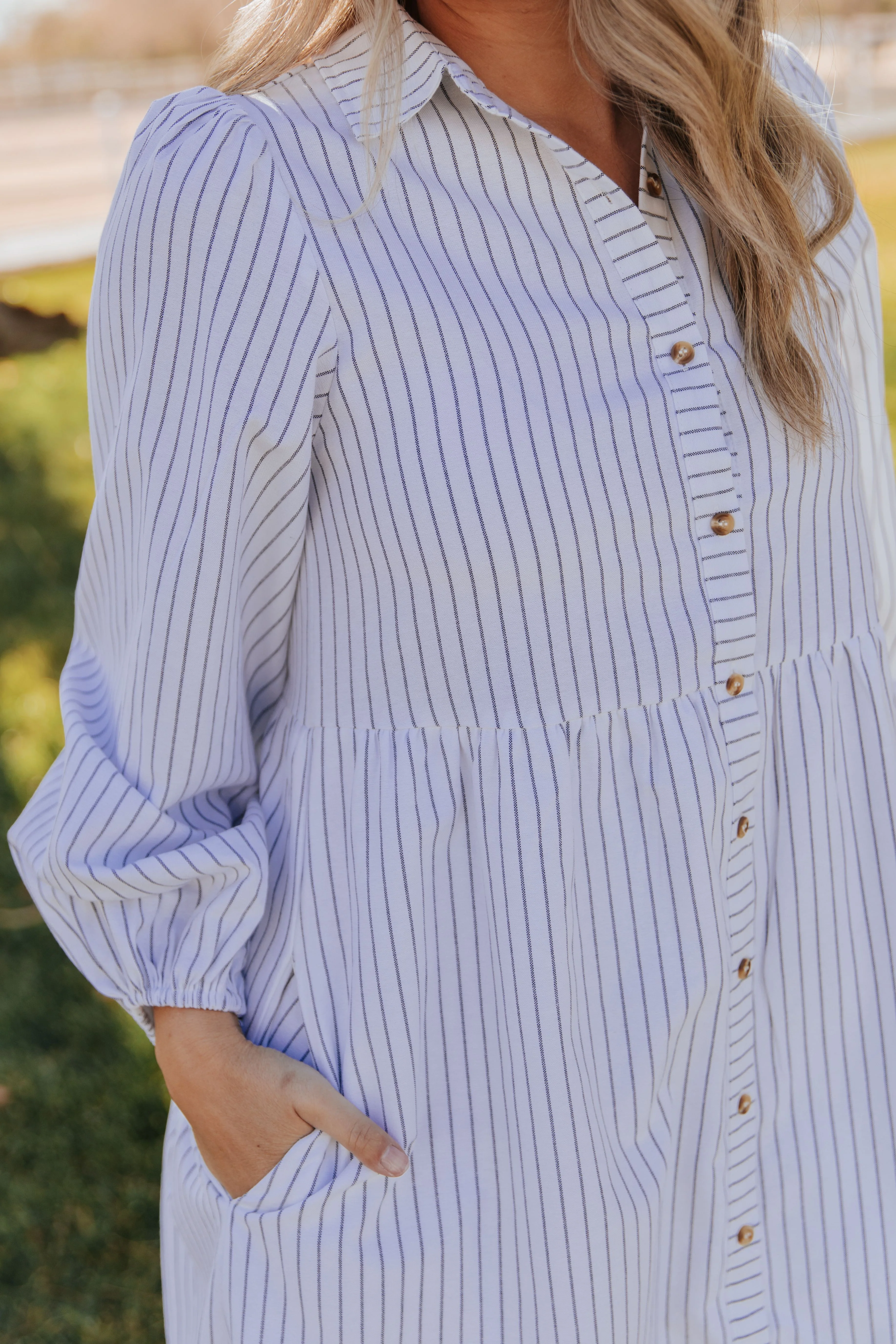 THE TASSA STRIPED BUTTON UP MIDI DRESS IN WHITE - Image 6
