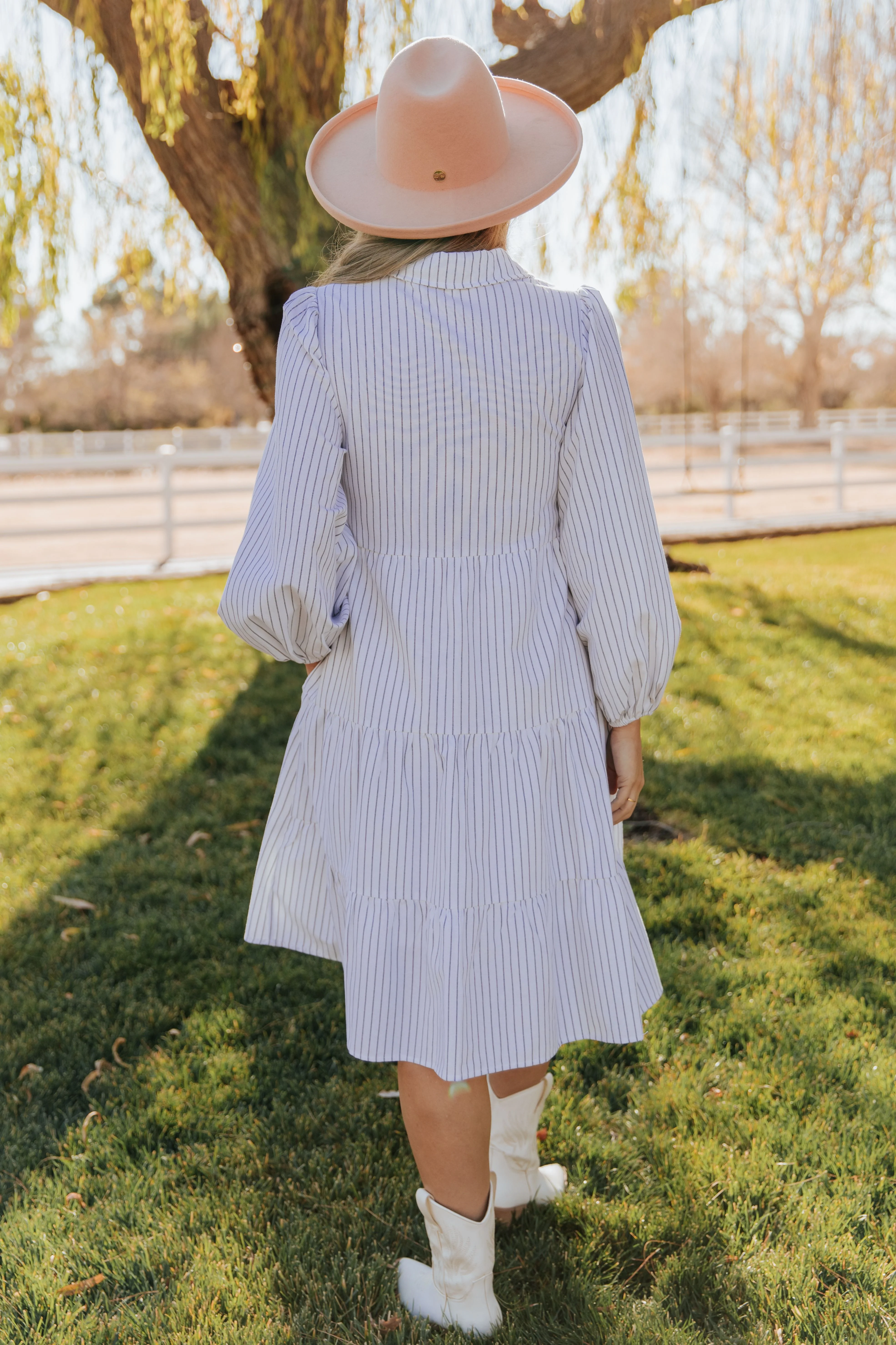 THE TASSA STRIPED BUTTON UP MIDI DRESS IN WHITE - Image 7