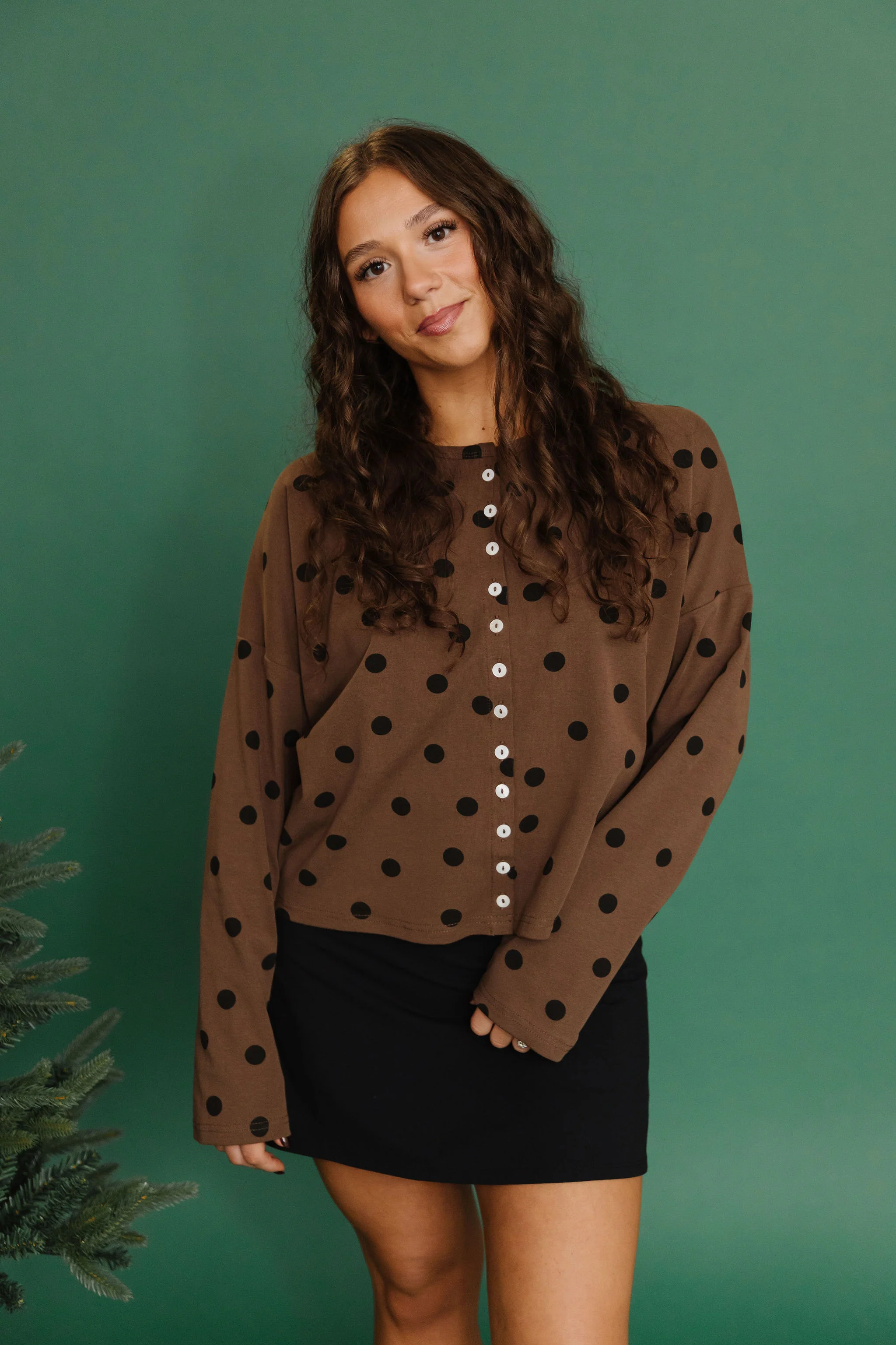 THE TAYLOR POLKA DOT CARDIGAN IN BROWN - Image 4