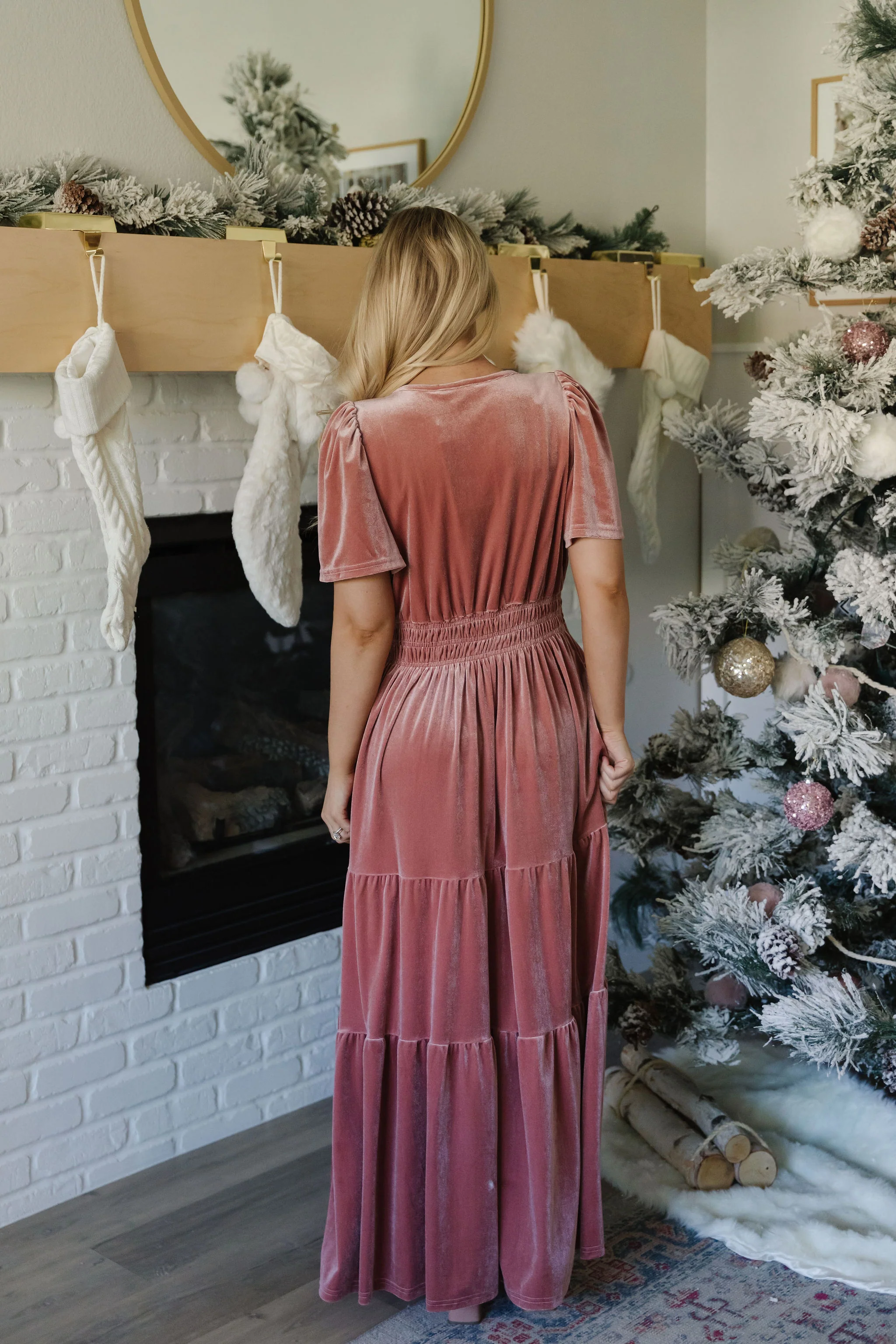 THE TIARA VELVET TIERED DRESS IN BLUSH - Image 7