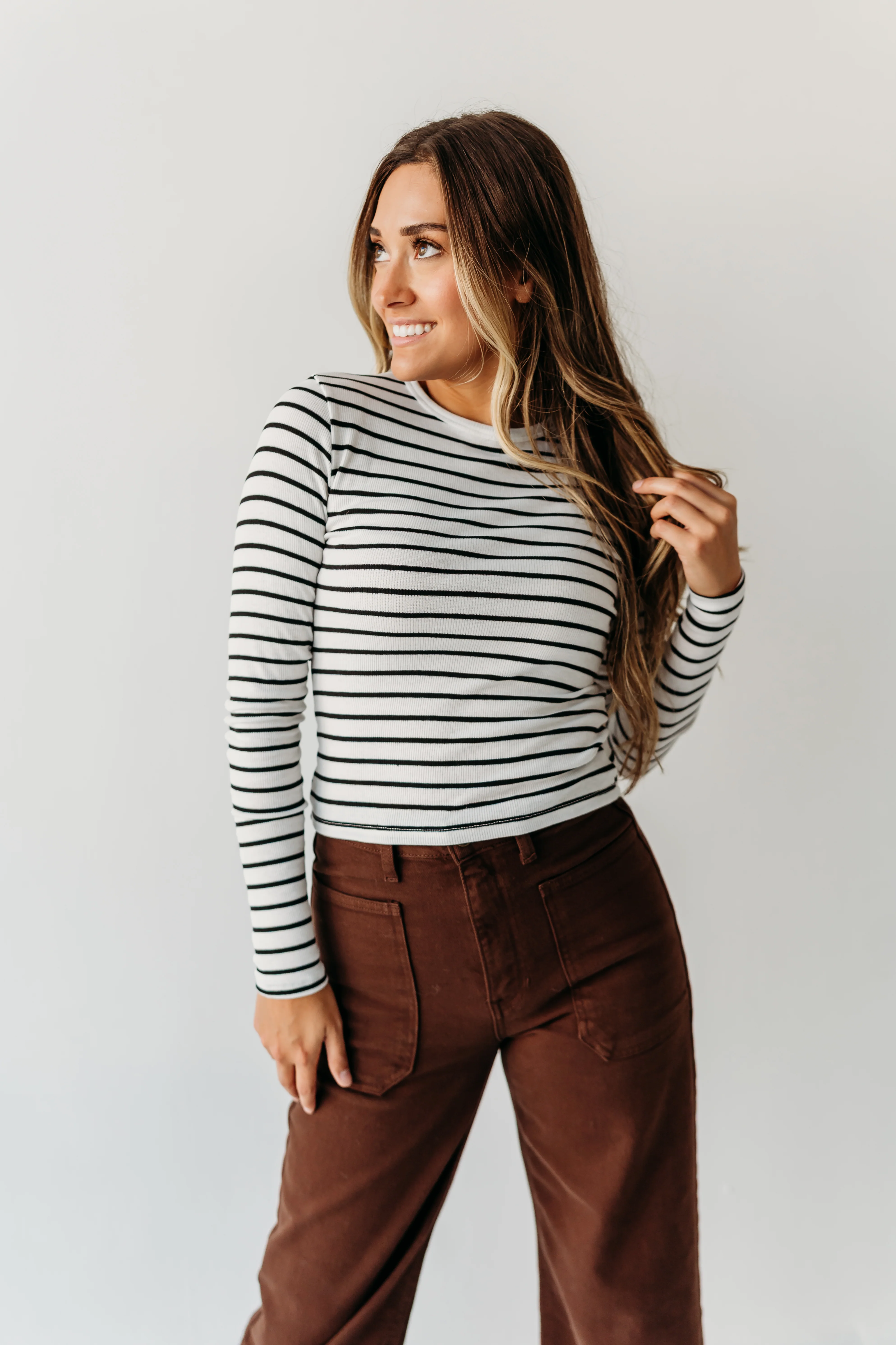 THE TRINITI STRIPED KNIT LONG SLEEVE IN WHITE - Image 3