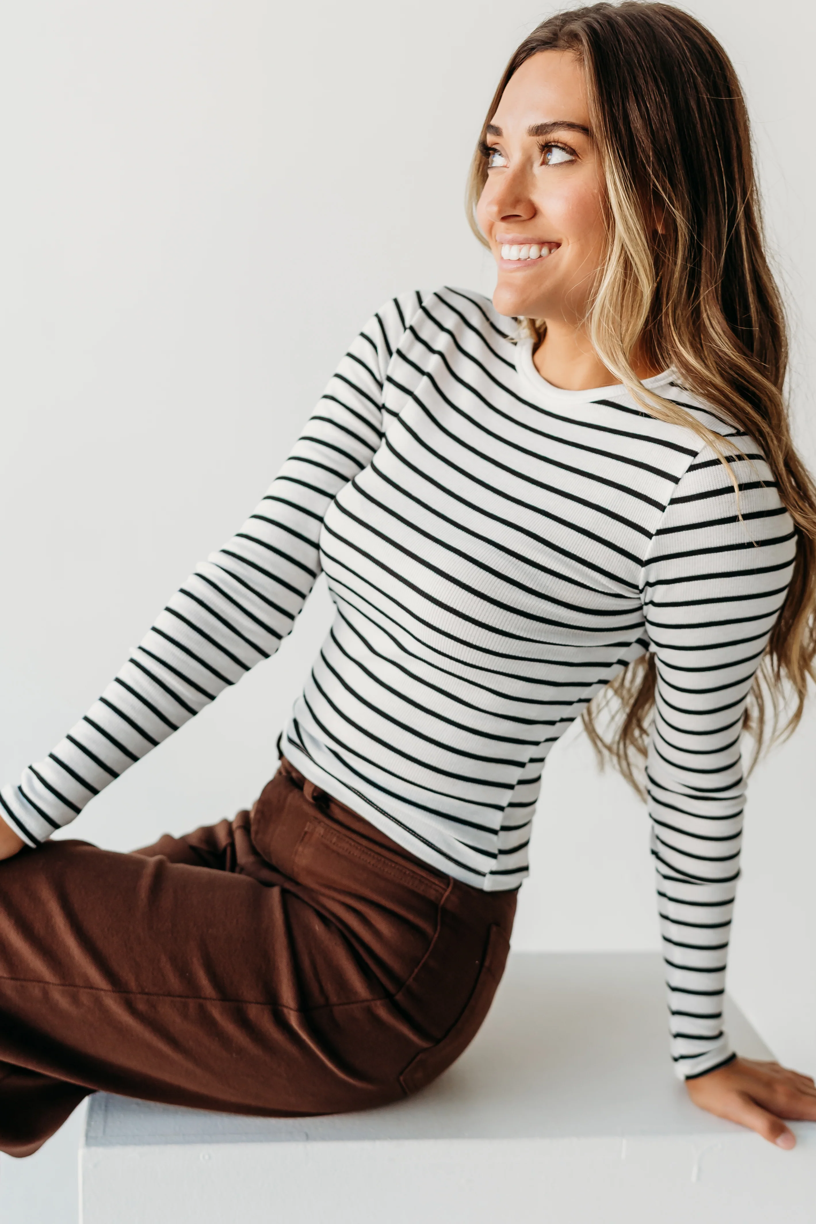 THE TRINITI STRIPED KNIT LONG SLEEVE IN WHITE - Image 6