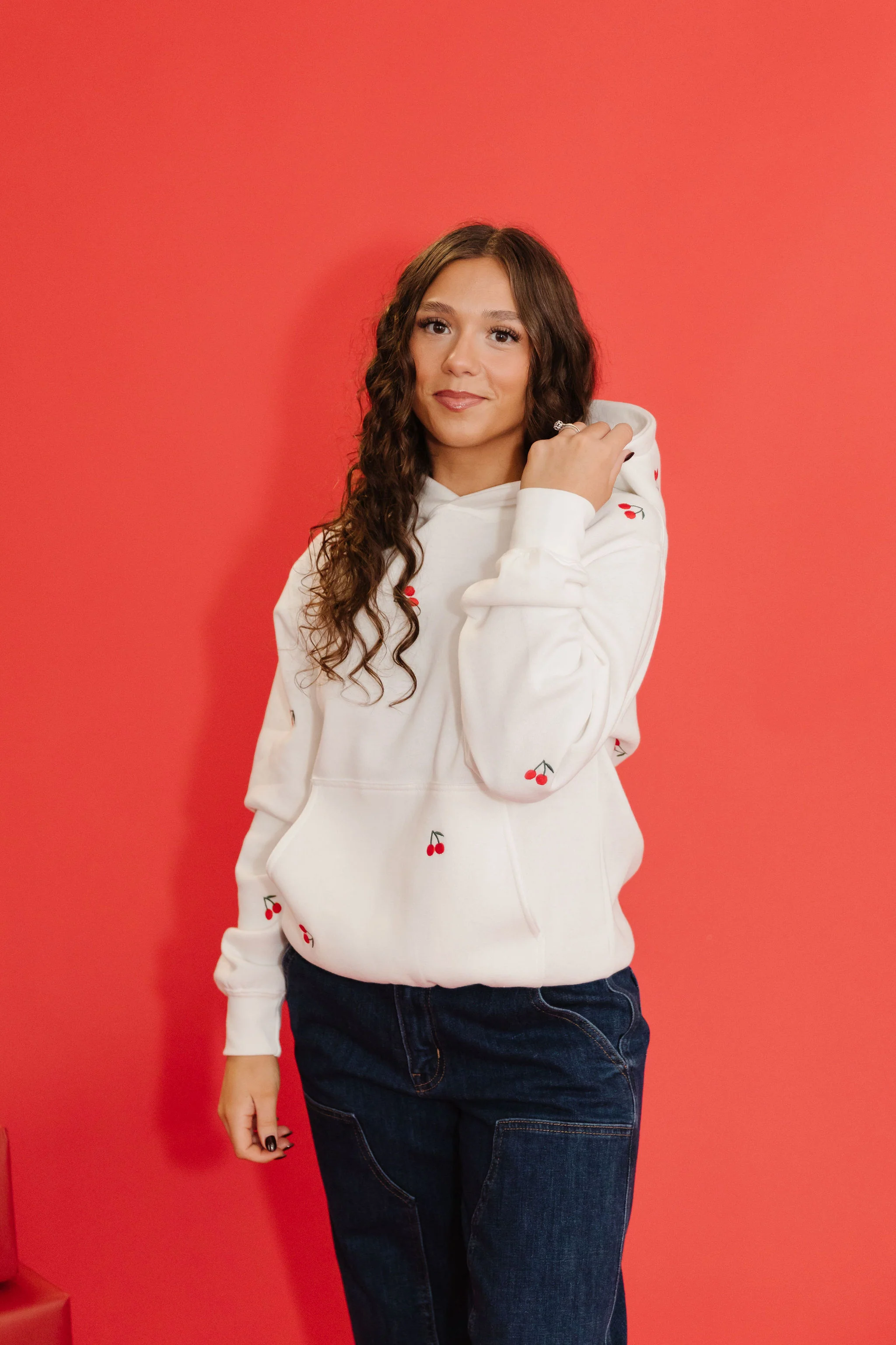 THE VERY CHERRY EMBROIDERED HOODIE IN WHITE - Image 2