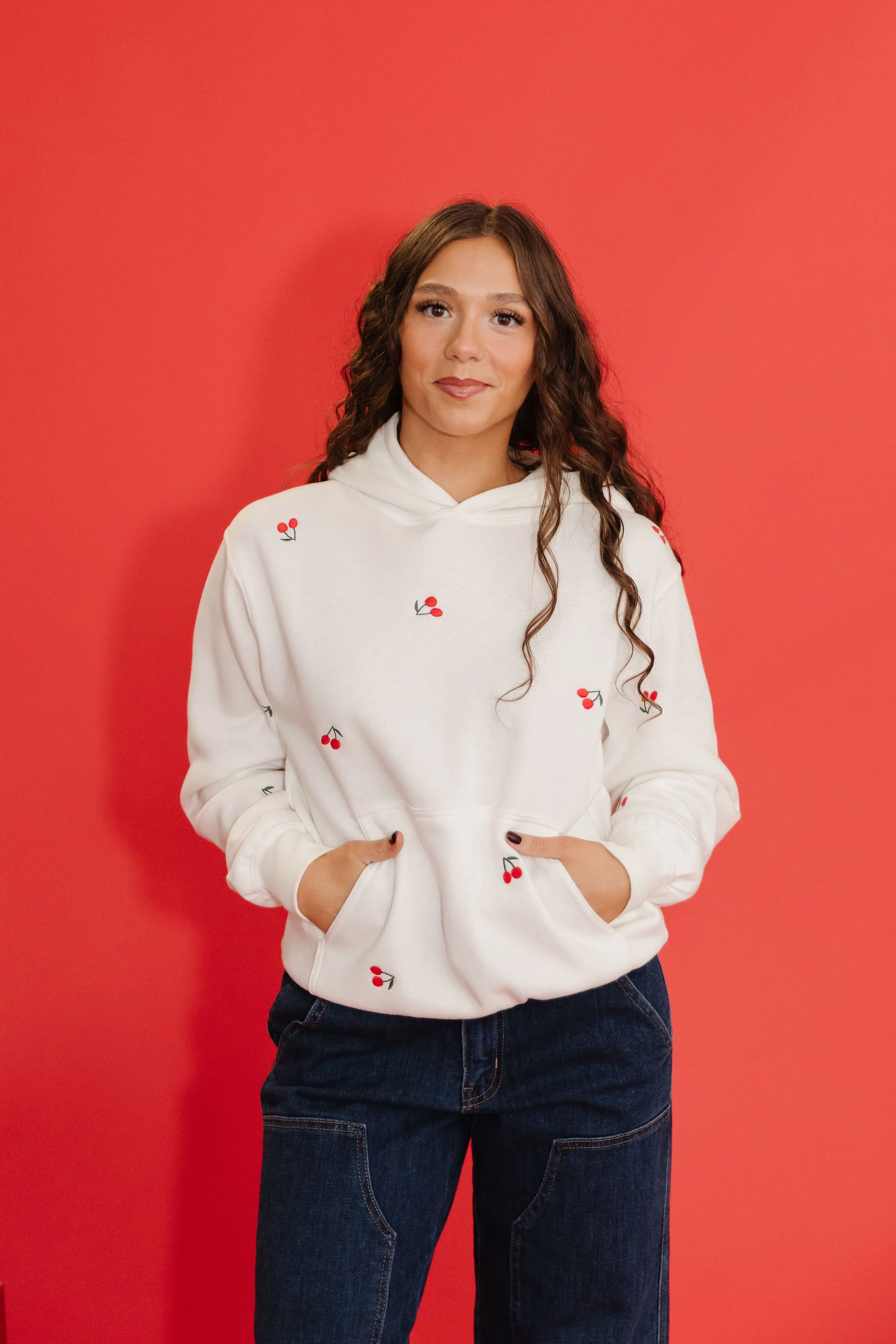 THE VERY CHERRY EMBROIDERED HOODIE IN WHITE - Image 3