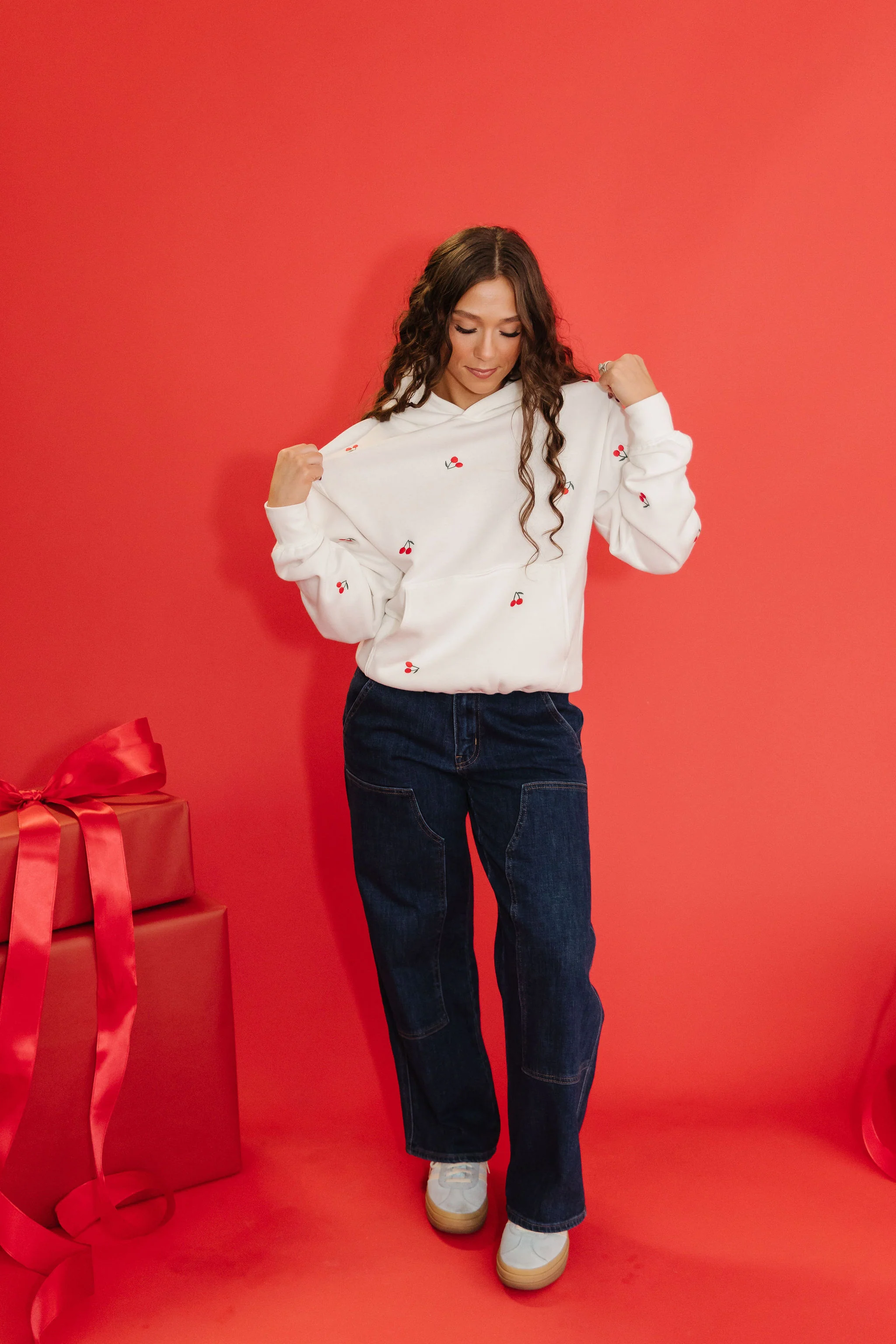 THE VERY CHERRY EMBROIDERED HOODIE IN WHITE - Image 5