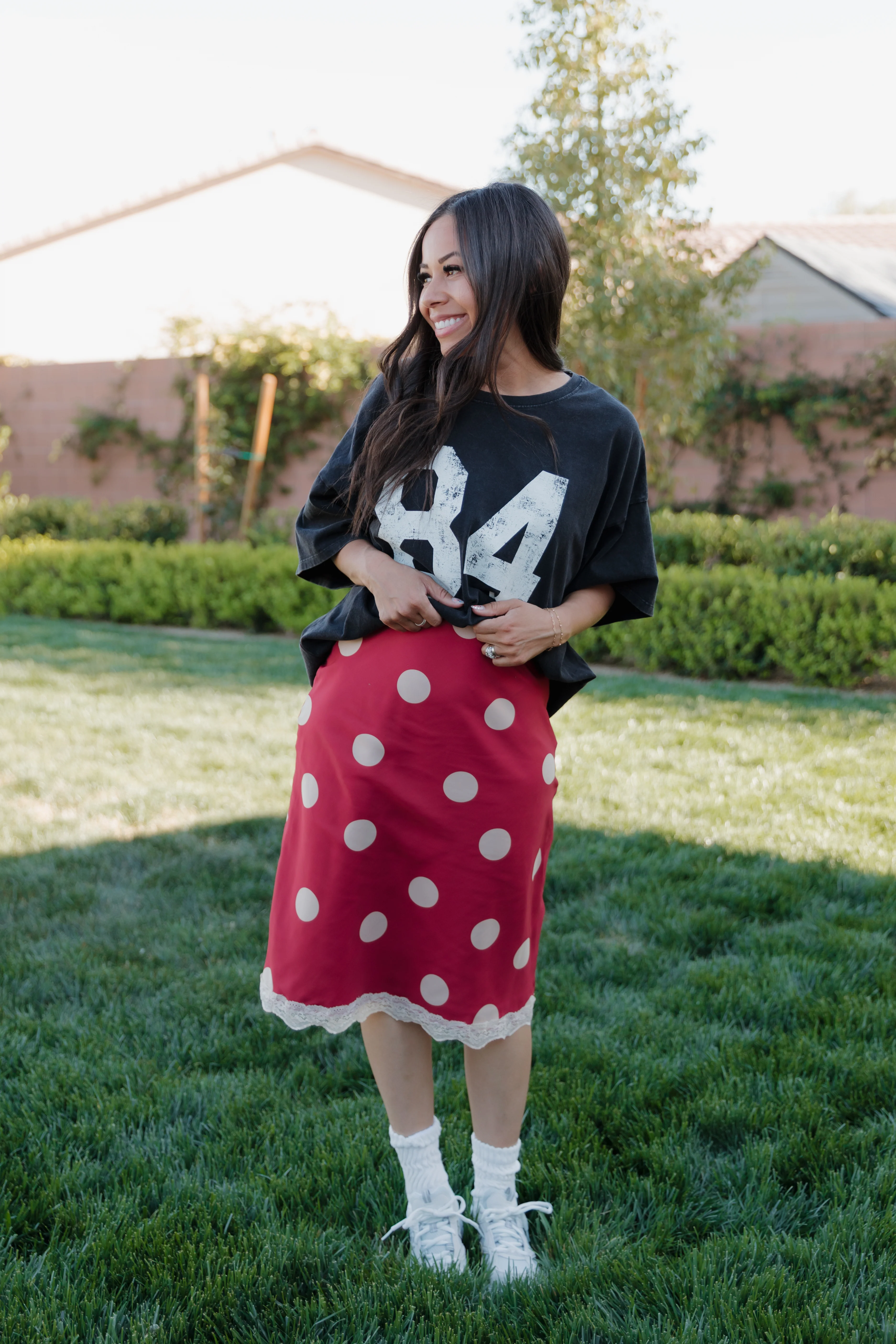 THE VICTORIA POLKA DOT MIDI SKIRT IN RED - Image 2