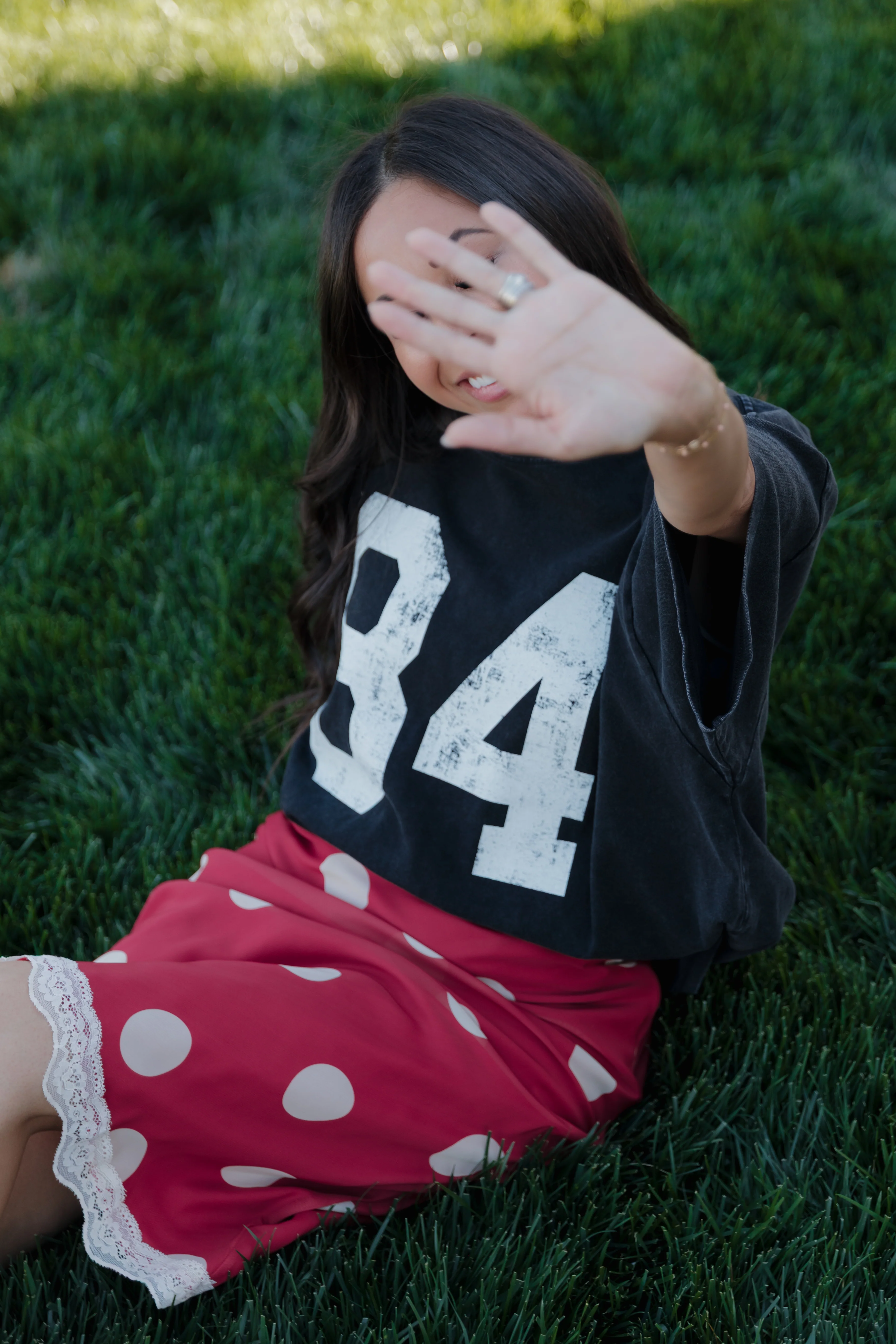 THE VICTORIA POLKA DOT MIDI SKIRT IN RED - Image 5